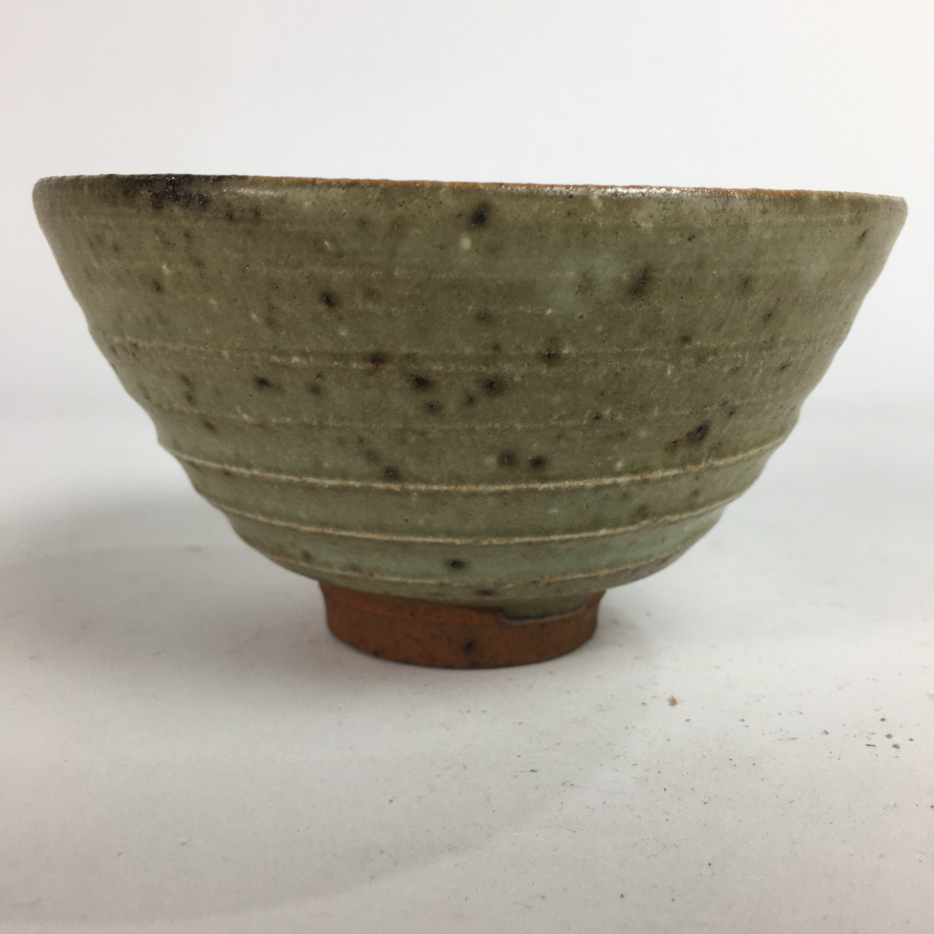 Japanese Vtg Ceramic Tea Ceremony Bowl Chawan Brown Striped Pattern Pottery GTB7
