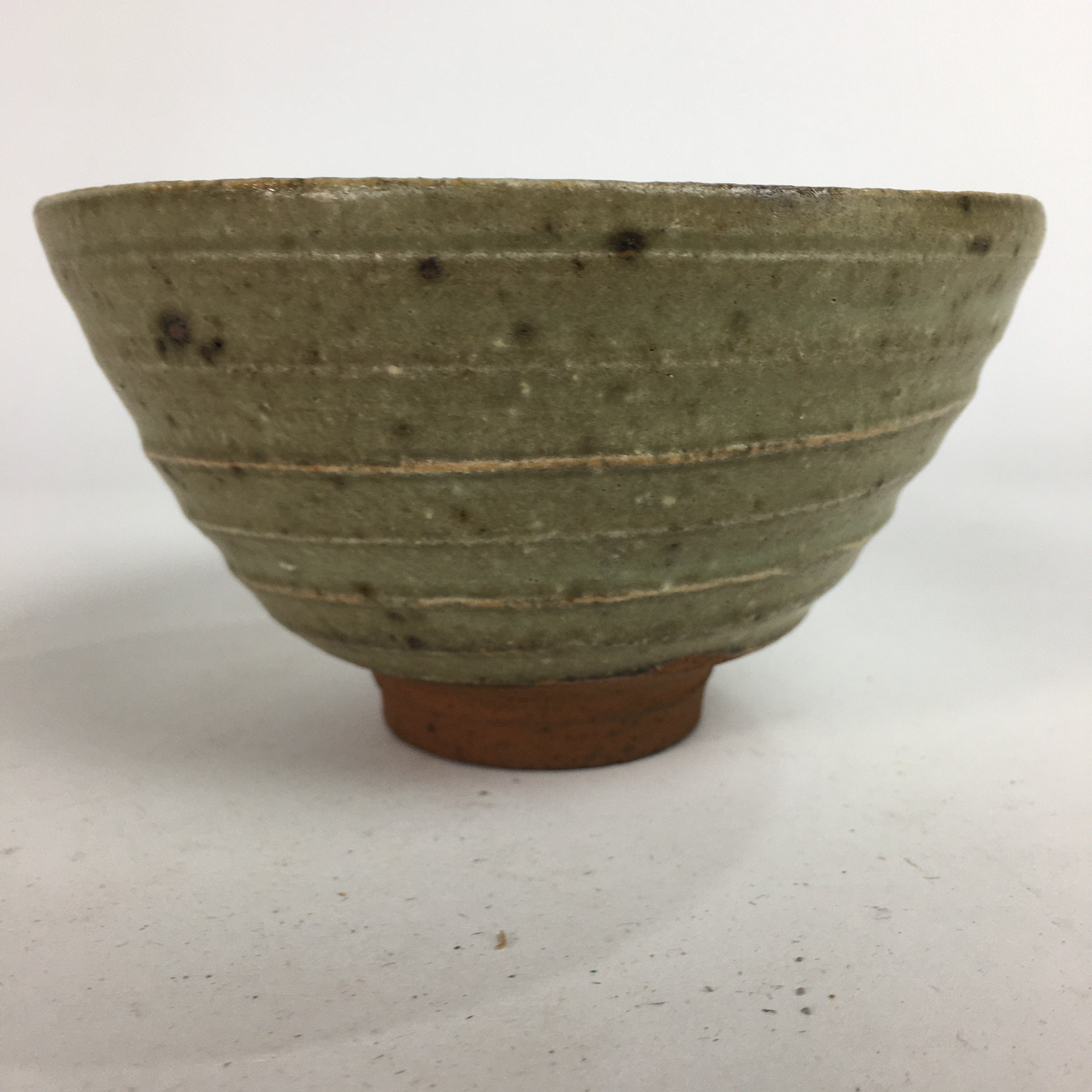 Japanese Vtg Ceramic Tea Ceremony Bowl Chawan Brown Striped Pattern Pottery GTB7