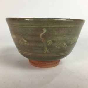 Japanese Vtg Ceramic Tea Ceremony Bowl Chawan Gray Pottery Crane GTB710