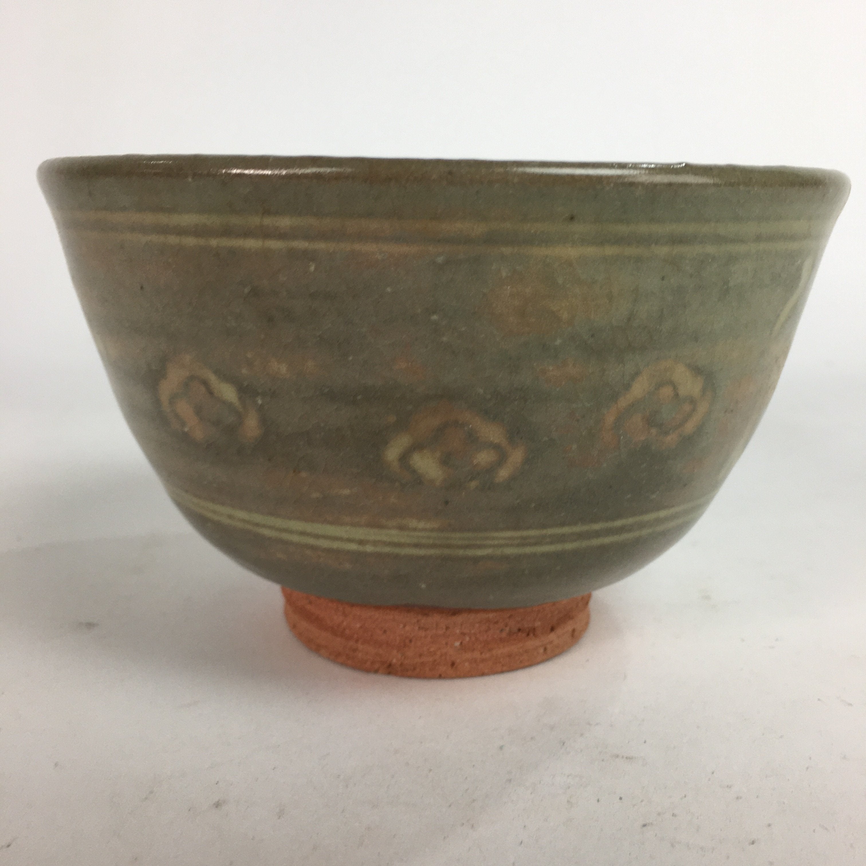 Japanese Vtg Ceramic Tea Ceremony Bowl Chawan Grey Pottery Crane GTB715
