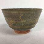 Japanese Vtg Ceramic Tea Ceremony Bowl Chawan Pottery Gray Crane GTB707