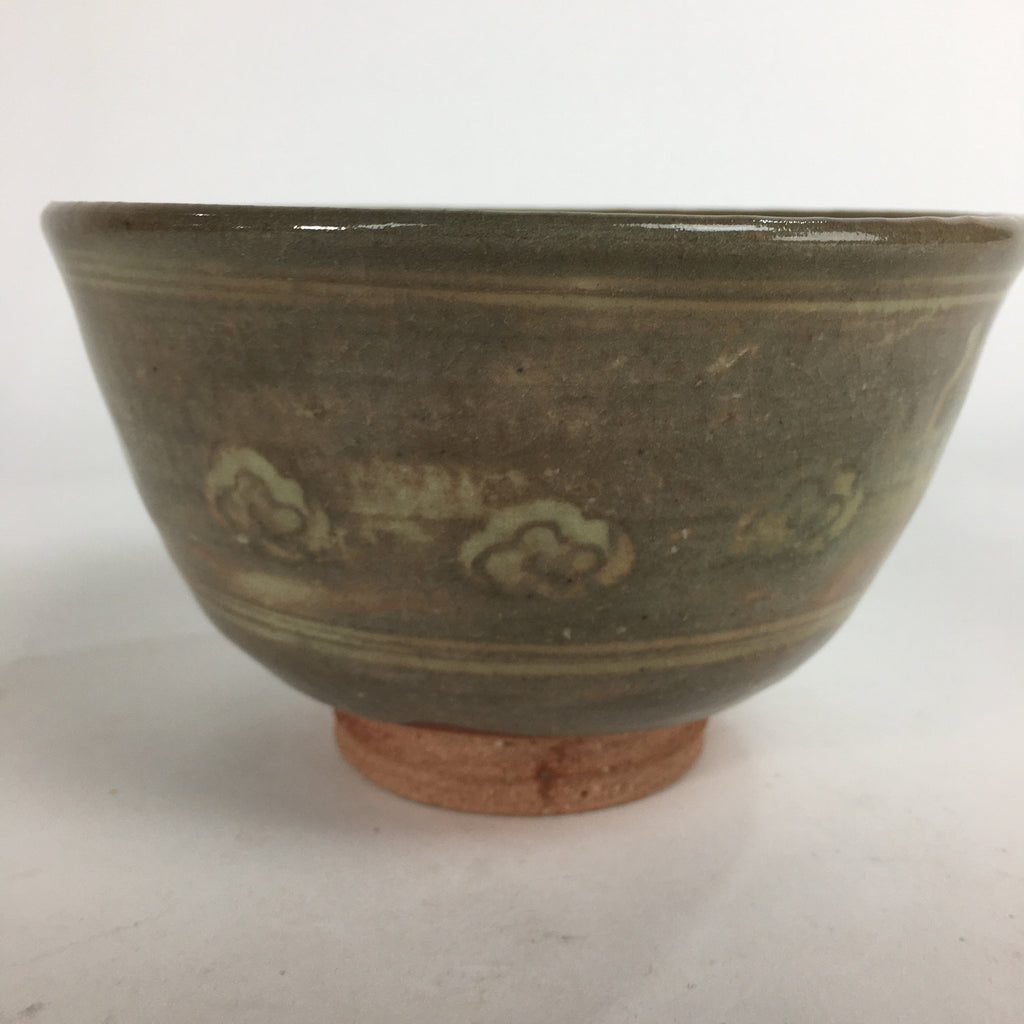 Japanese Vtg Ceramic Tea Ceremony Bowl Chawan Pottery Gray Crane GTB707