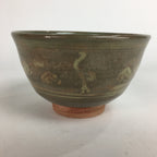Japanese Vtg Ceramic Tea Ceremony Bowl Chawan Pottery Gray Crane GTB707
