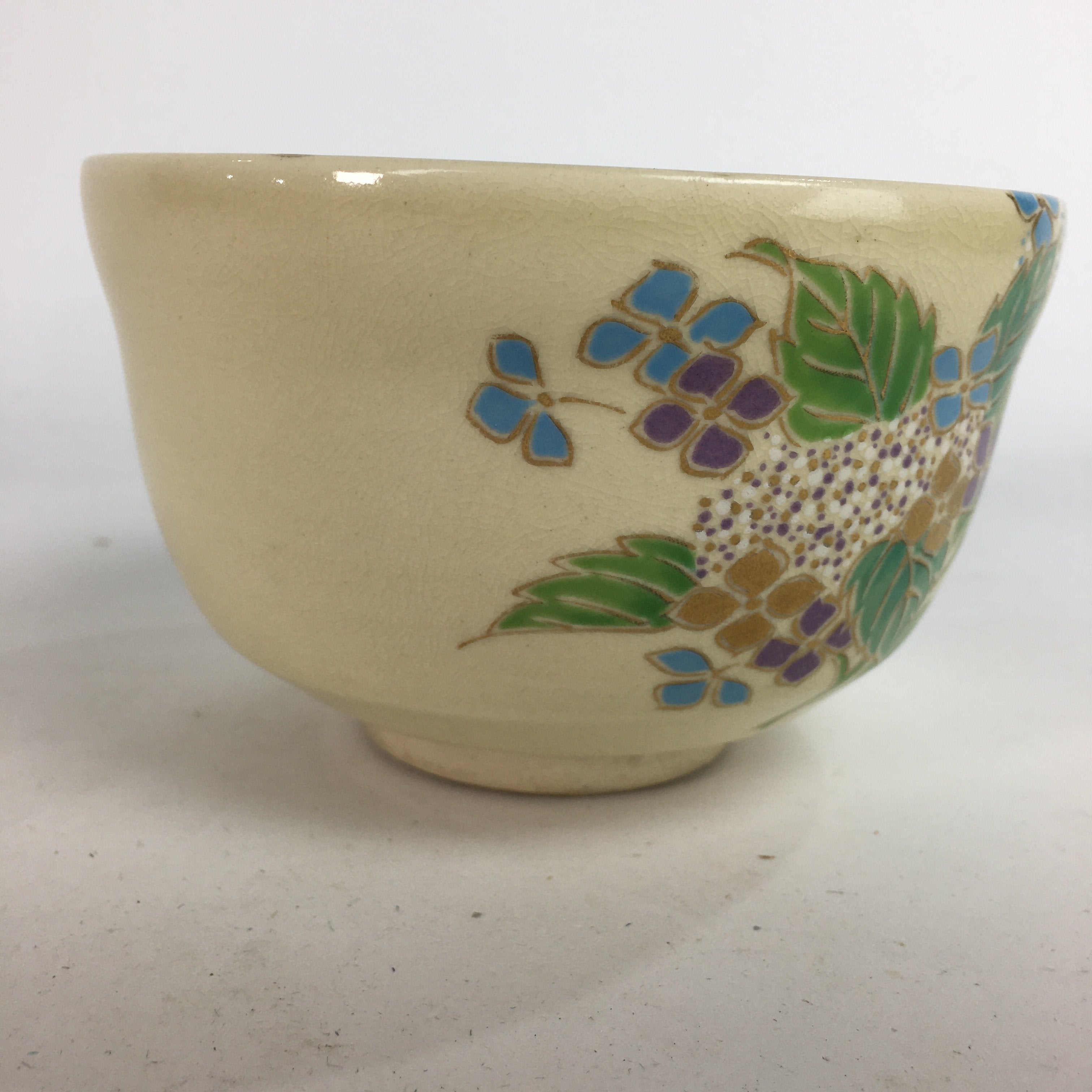 Japanese Vtg Ceramic Tea Ceremony Bowl Chawan Pottery Hydrangea GTB727
