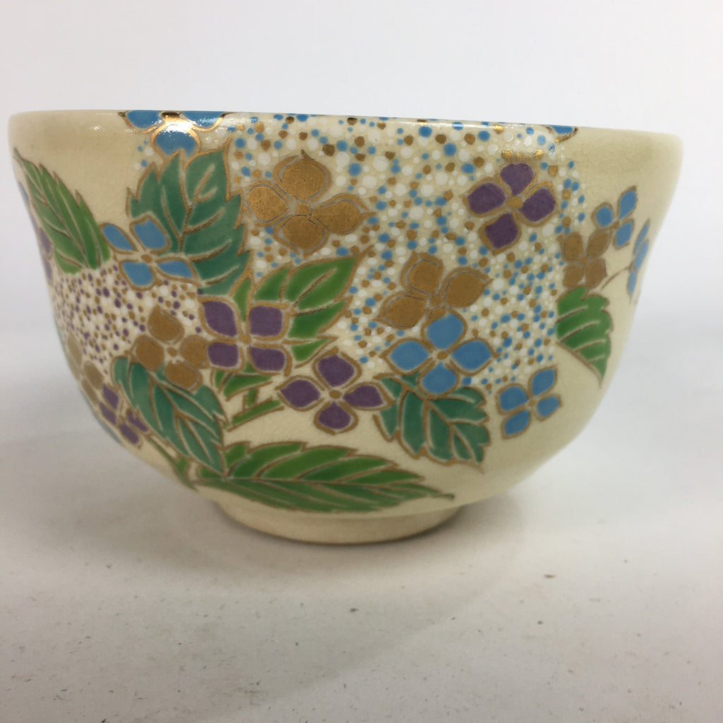 Japanese Vtg Ceramic Tea Ceremony Bowl Chawan Pottery Hydrangea GTB727