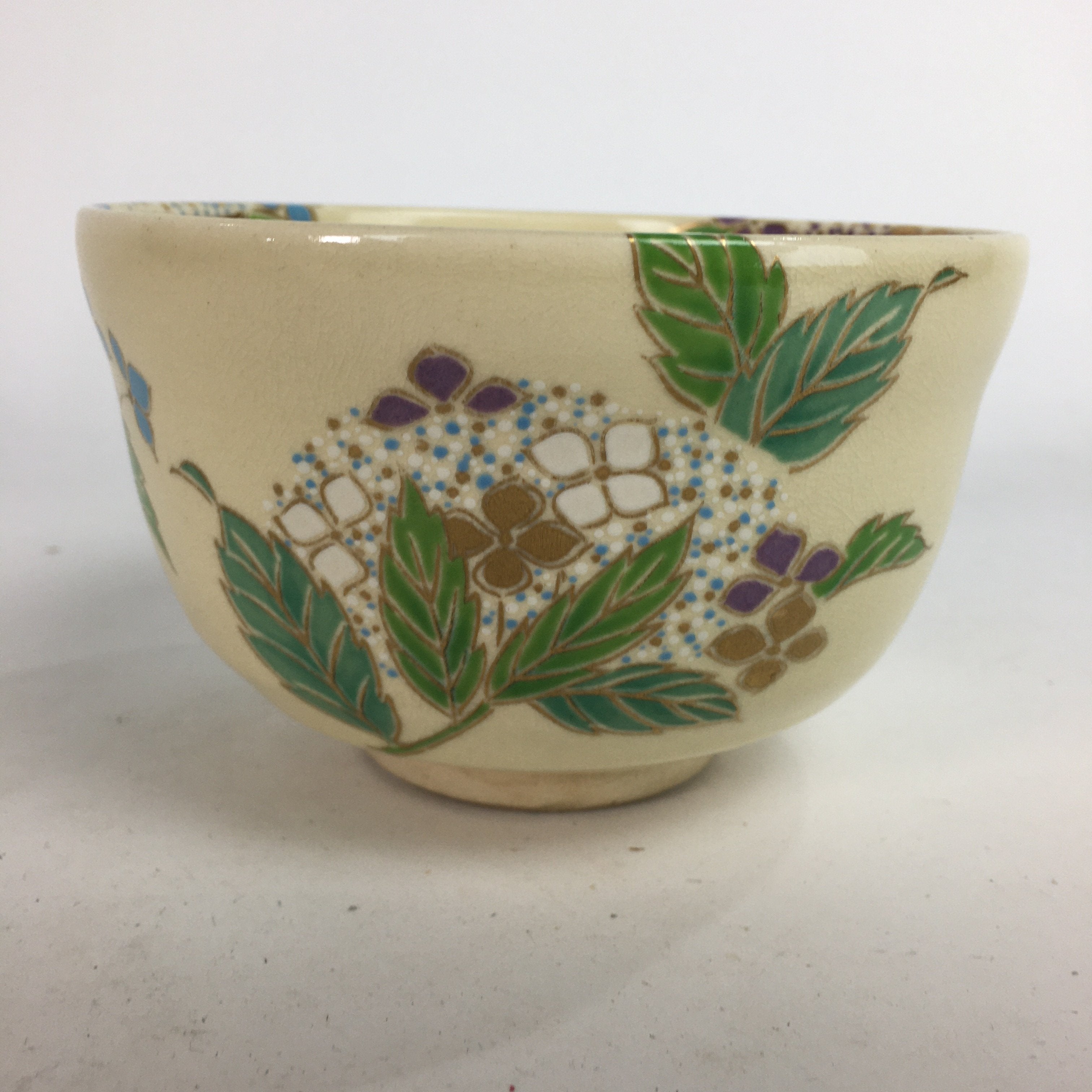 Japanese Vtg Ceramic Tea Ceremony Bowl Chawan Pottery Hydrangea GTB727
