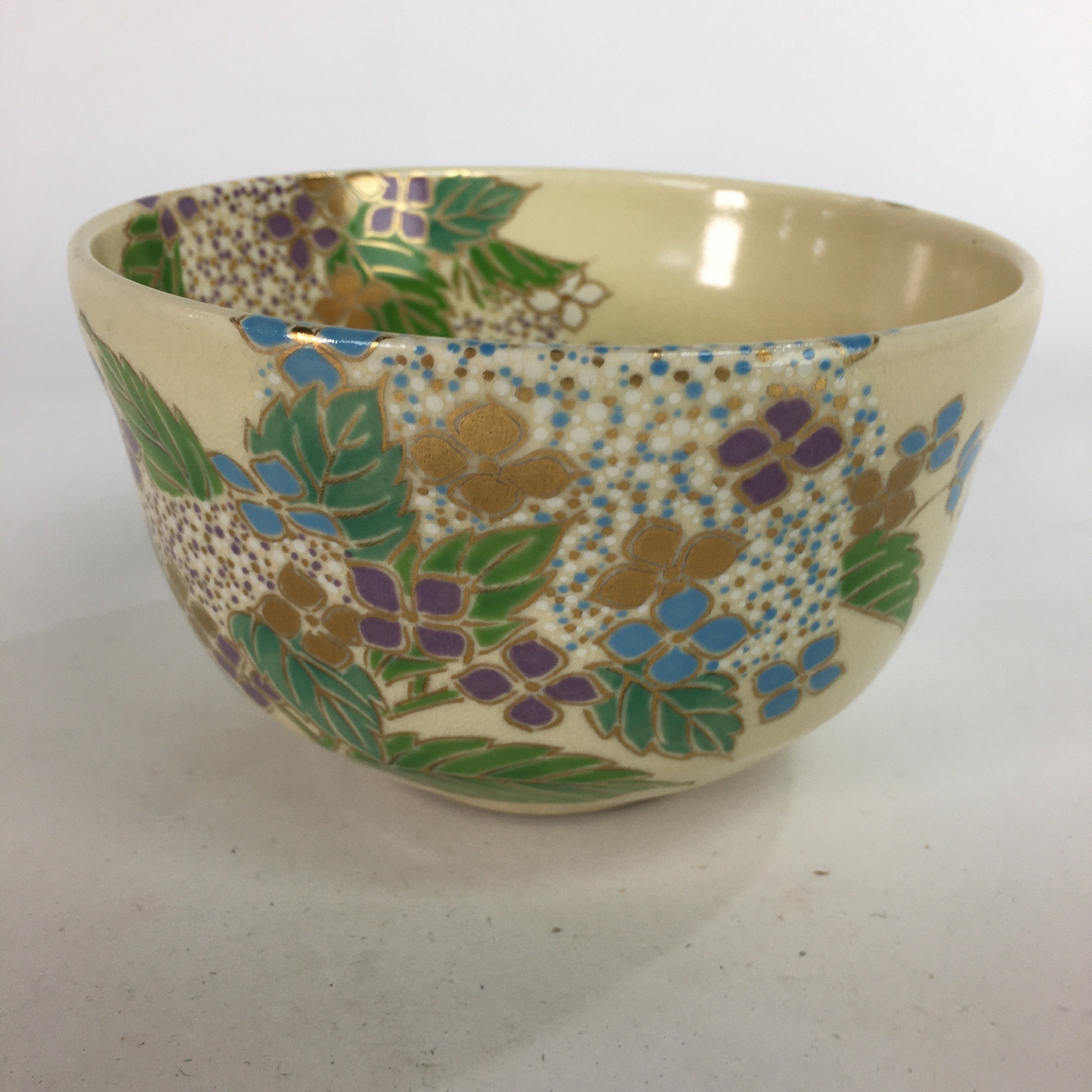 Japanese Vtg Ceramic Tea Ceremony Bowl Chawan Pottery Hydrangea GTB727