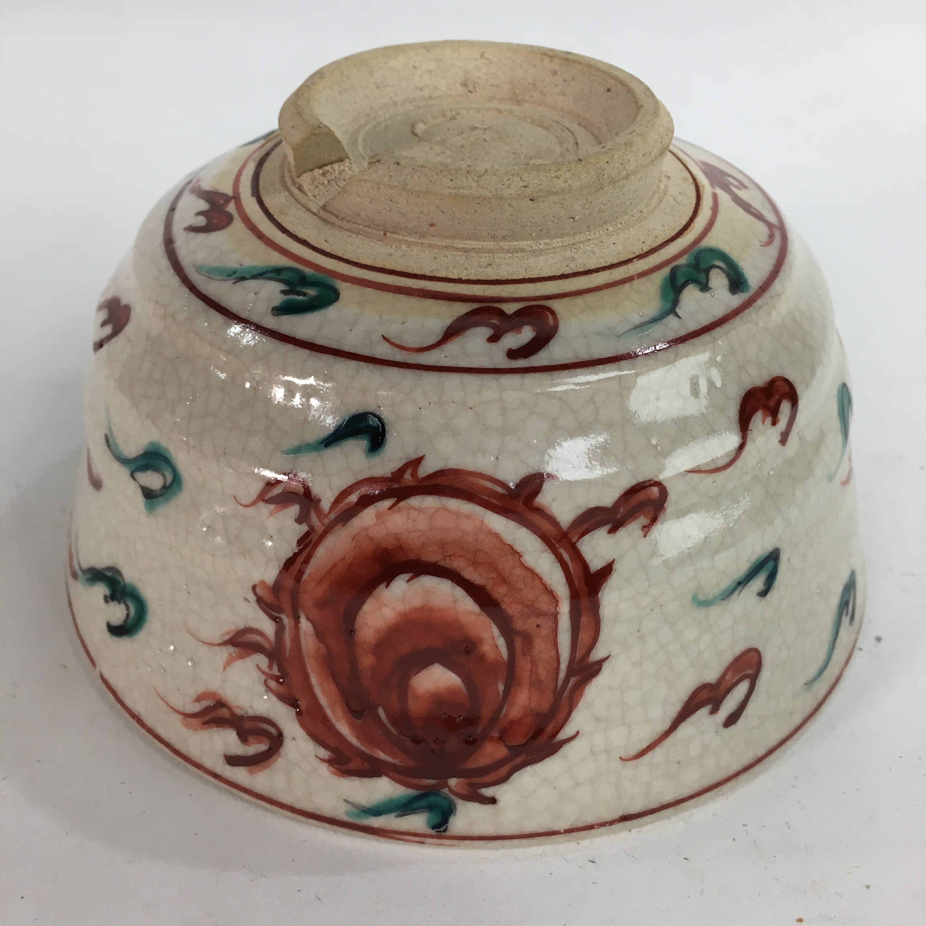 Japanese Vtg Ceramic Tea Ceremony Bowl Chawan Pottery Red Dragon GTB726
