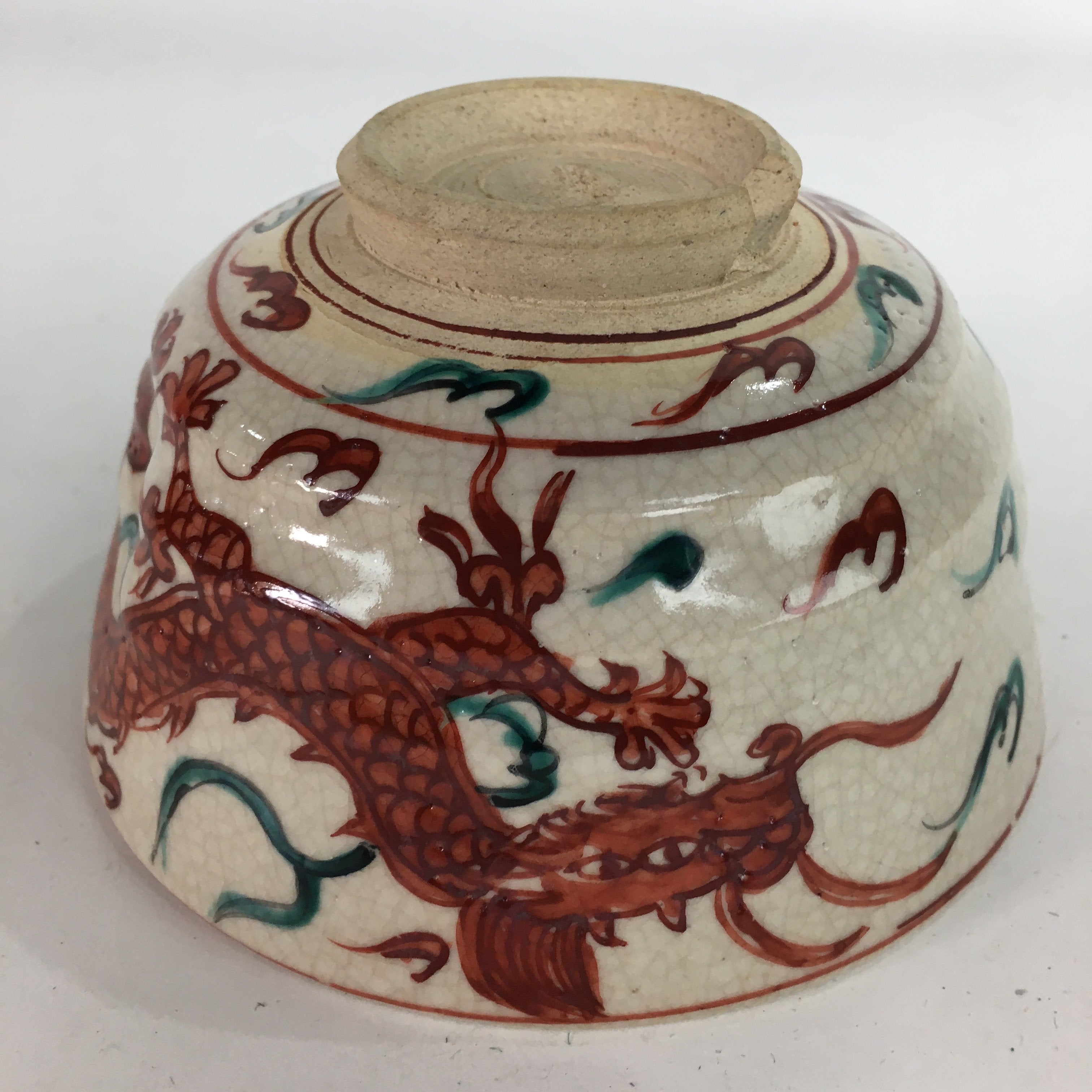 Japanese Vtg Ceramic Tea Ceremony Bowl Chawan Pottery Red Dragon GTB726
