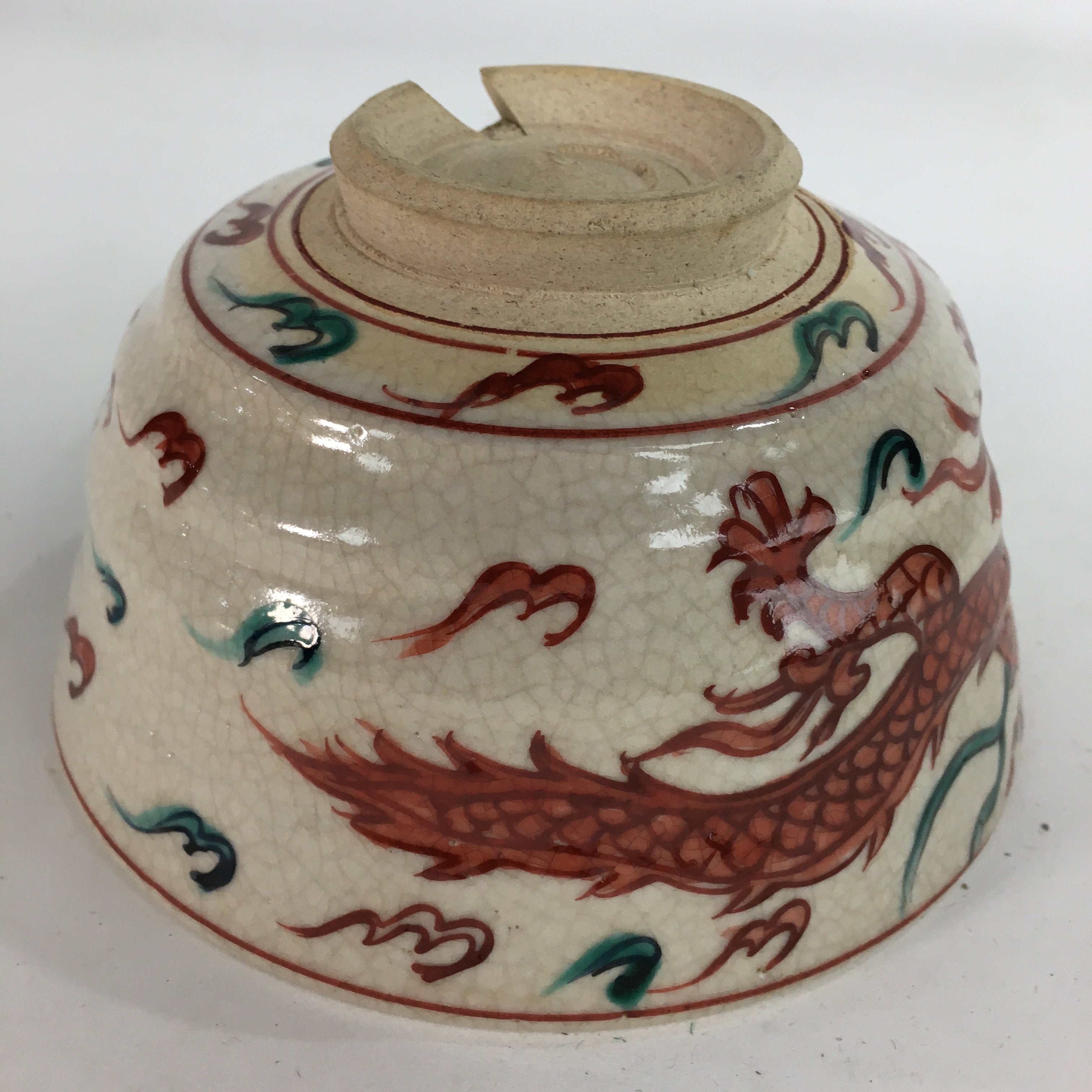 Japanese Vtg Ceramic Tea Ceremony Bowl Chawan Pottery Red Dragon GTB726