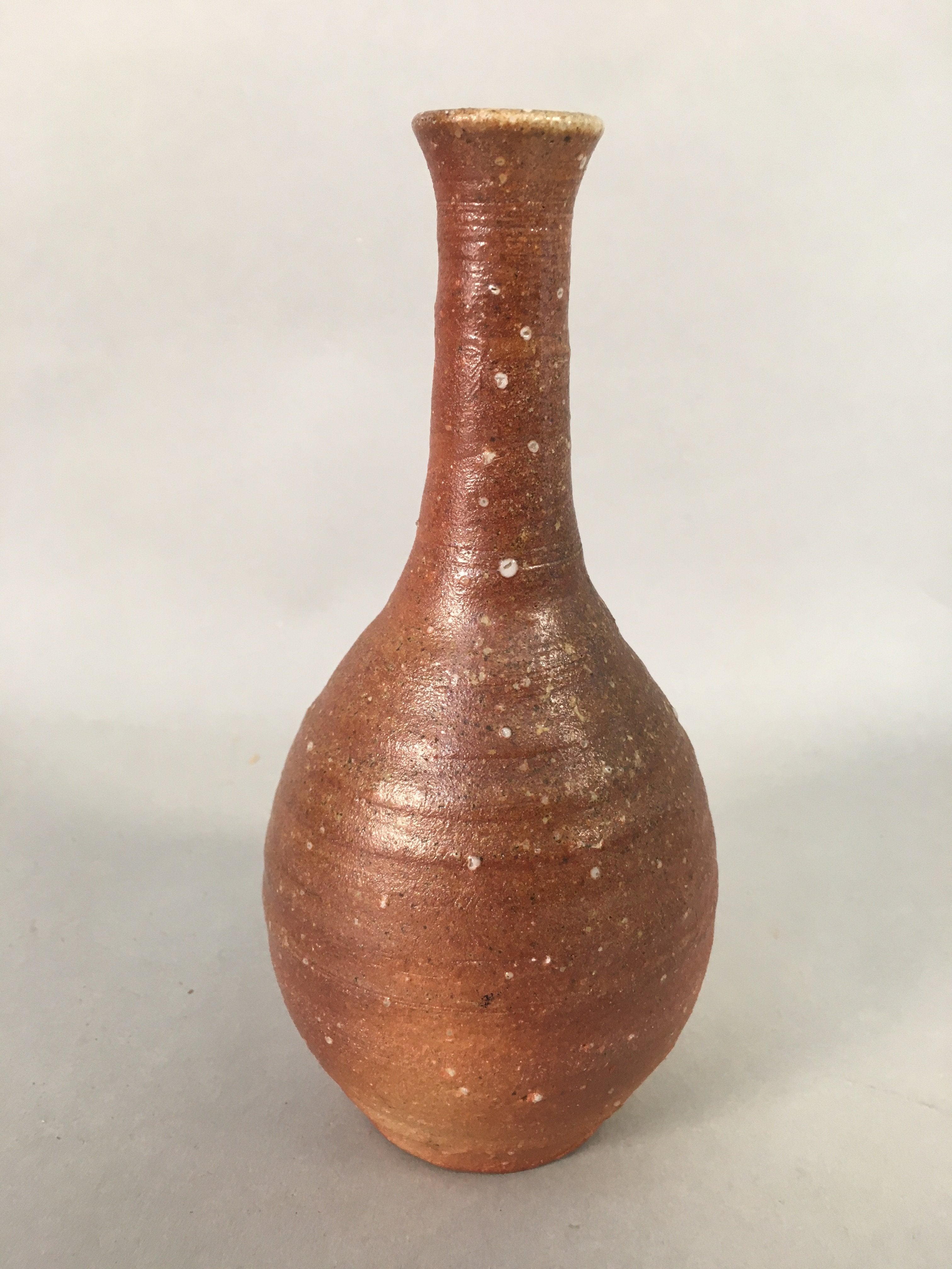 Japanese Vtg Flower Vase Kabin Ikebana Ceramic Yakimono Brown FV902