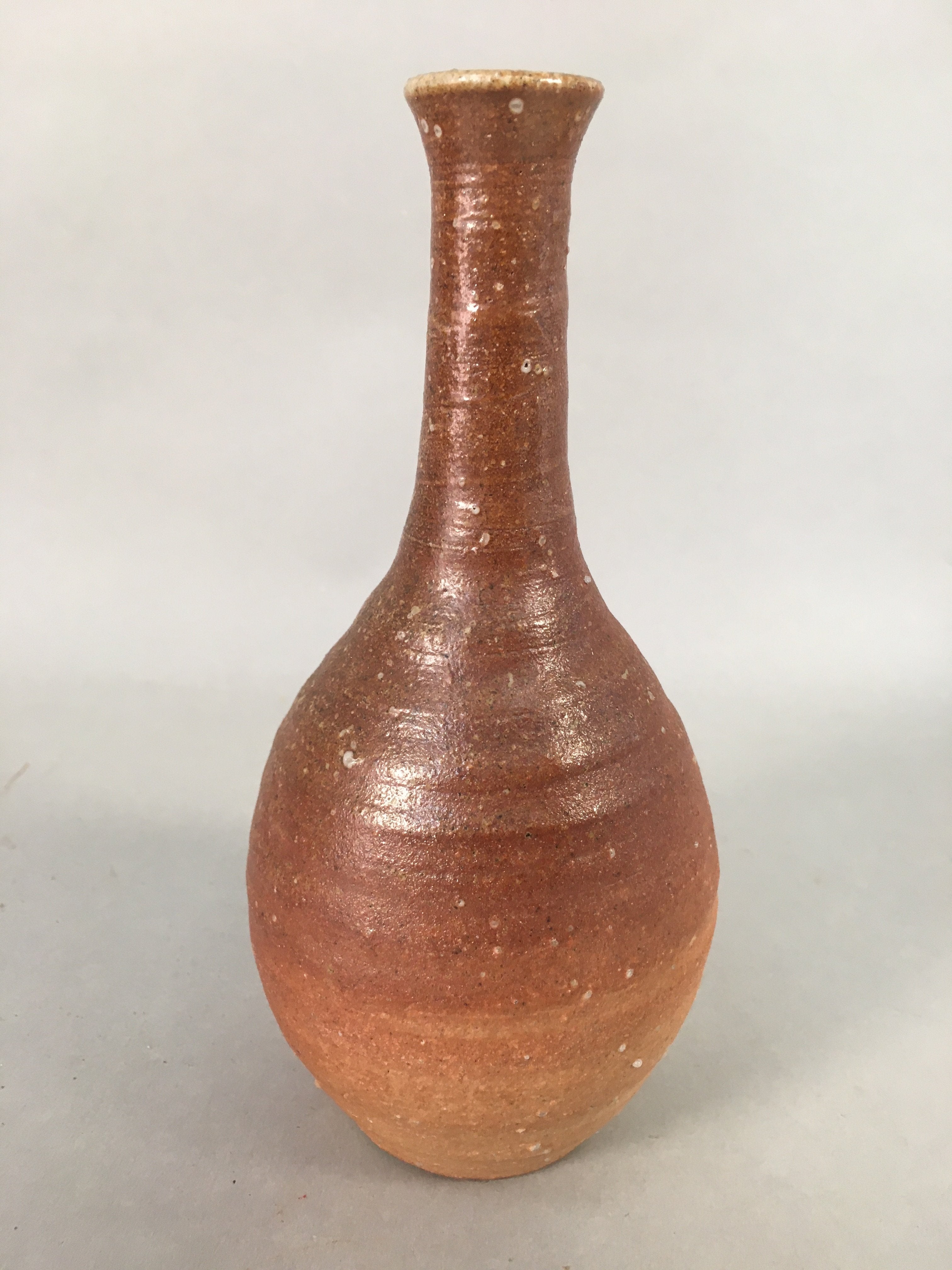 Japanese Vtg Flower Vase Kabin Ikebana Ceramic Yakimono Brown FV902