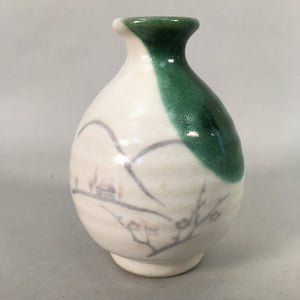 Japanese Vtg Flower Vase Kabin Ikebana Ceramic Yakimono White Green FV904