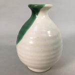 Japanese Vtg Flower Vase Kabin Ikebana Ceramic Yakimono White Green FV904