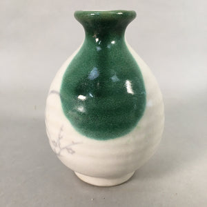 Japanese Vtg Flower Vase Kabin Ikebana Ceramic Yakimono White Green FV904