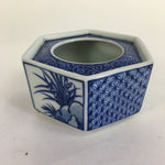 Japanese Vtg Lacquerware Wooden Tray Porcelain Ashtray Hexagon Blue UR484