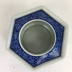 Japanese Vtg Lacquerware Wooden Tray Porcelain Ashtray Hexagon Blue UR484