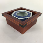 Japanese Vtg Lacquerware Wooden Tray Porcelain Ashtray Hexagon Blue UR484