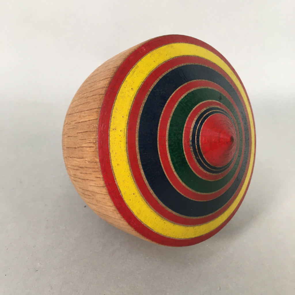 Japanese Vtg Wood Spinning Top Koma Red Blue Yellow Toy Game KF524