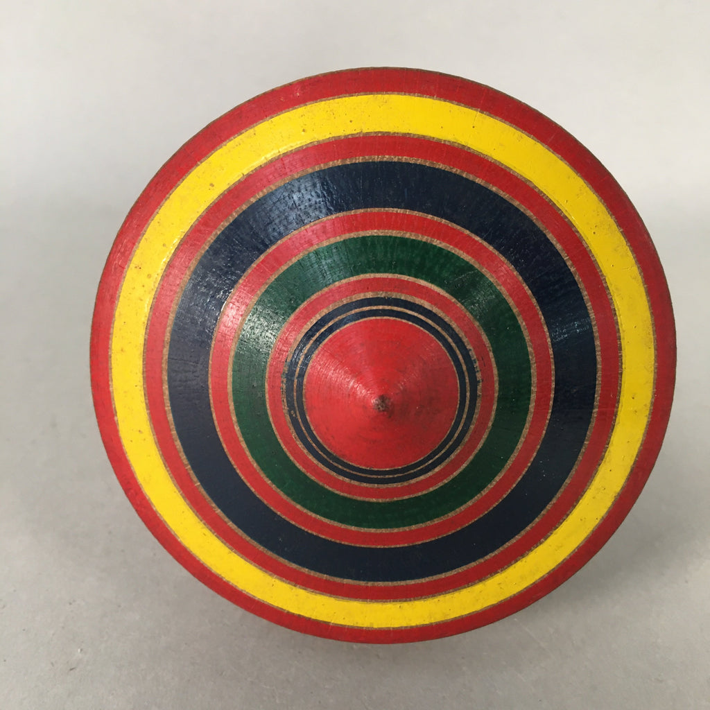 Japanese Vtg Wood Spinning Top Koma Red Blue Yellow Toy Game KF524