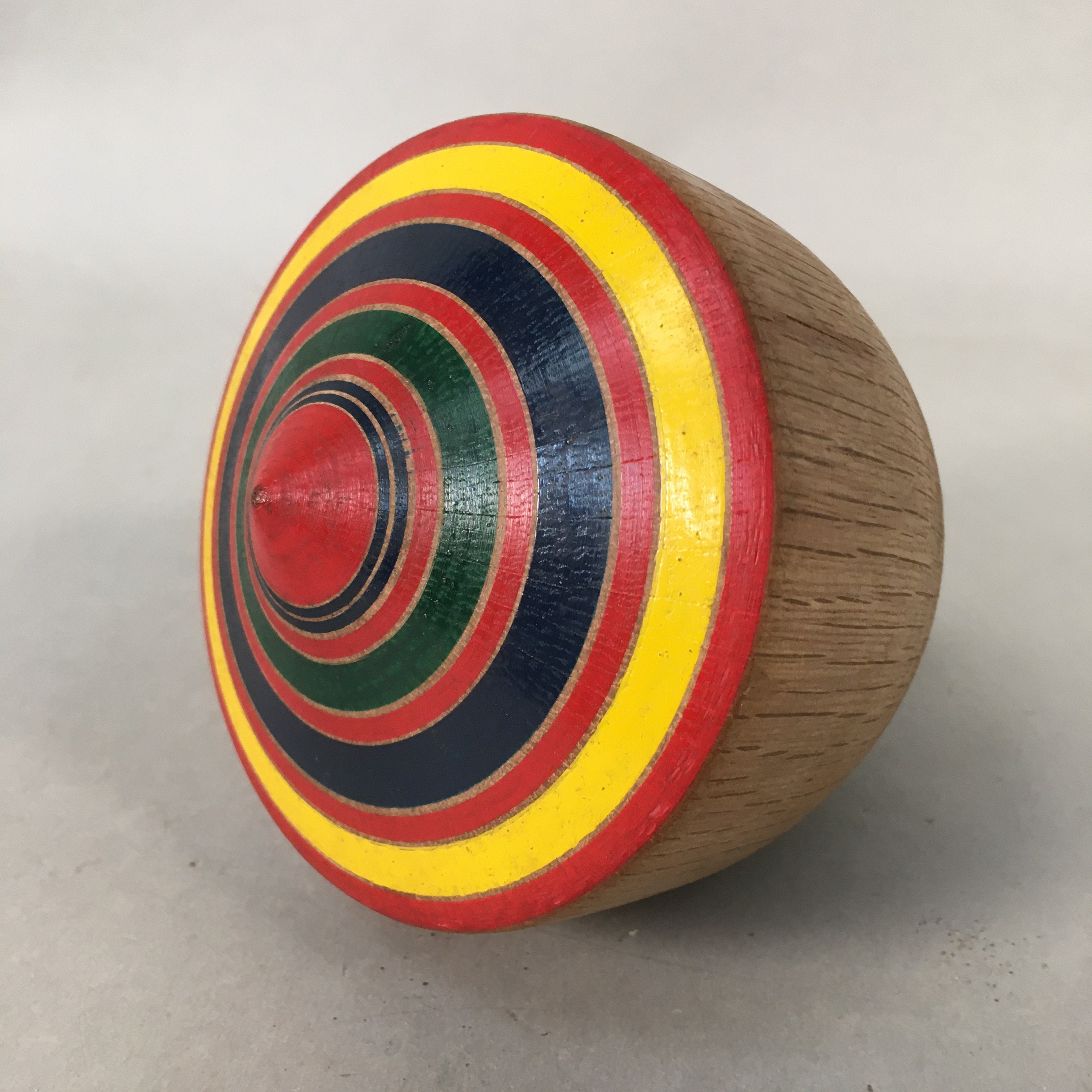 Japanese Vtg Wood Spinning Top Koma Red Blue Yellow Toy Game KF524