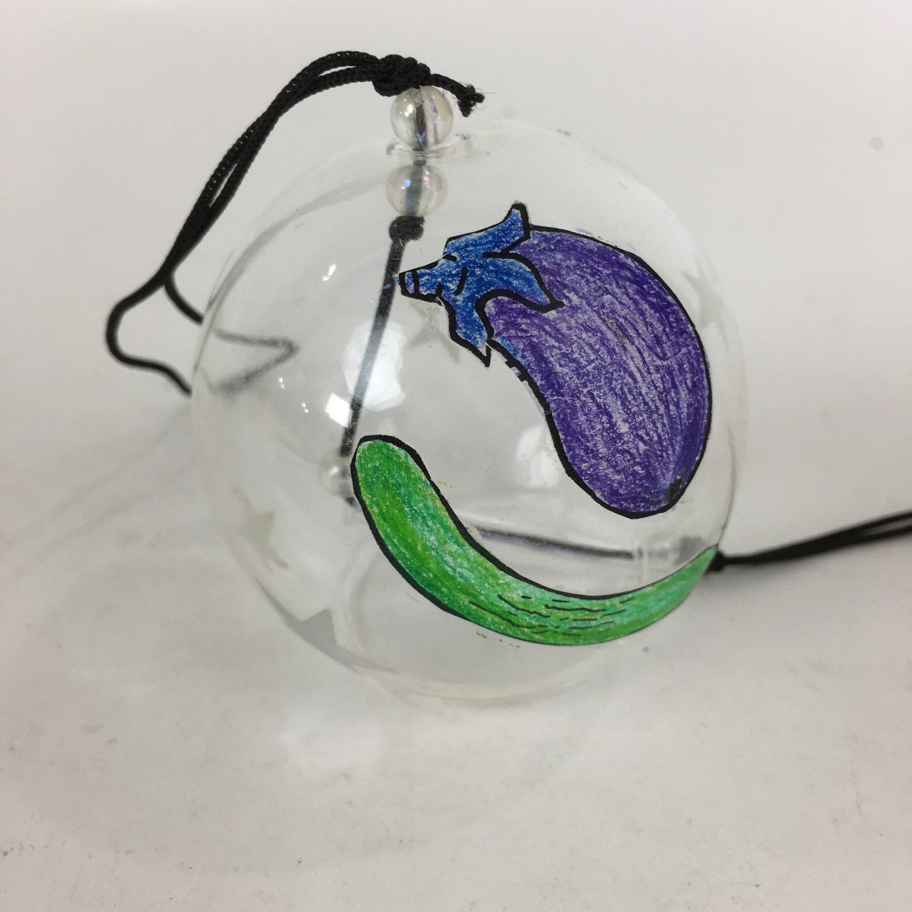 Japanese Wind Chime Vtg Wind Bell Hanging decoration Clear Grass Furin JK246