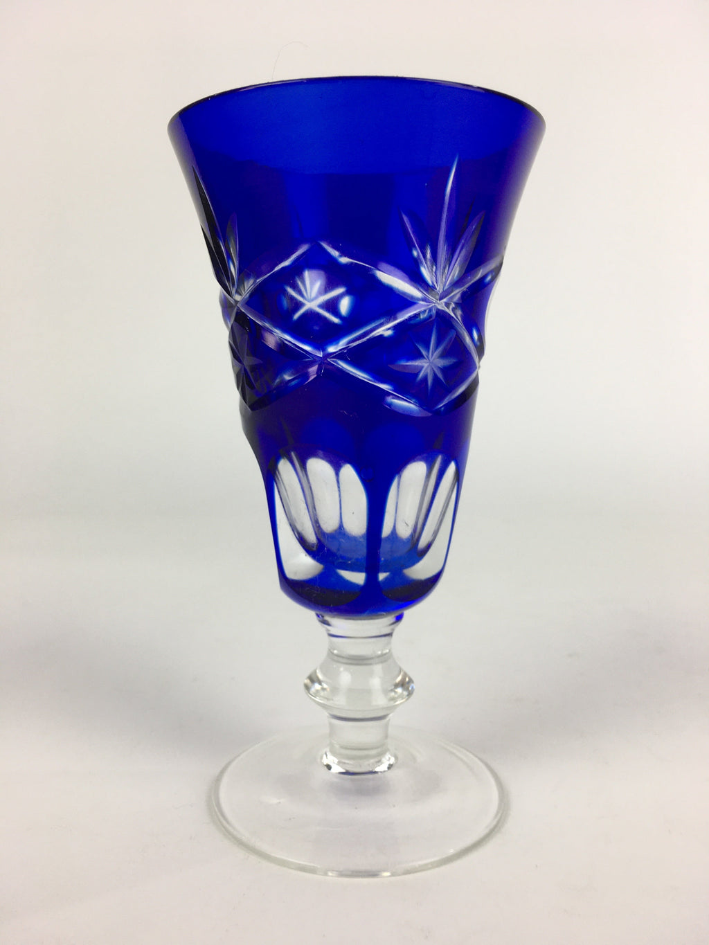 Japanese Wine Glass Edo Kiriko Vtg Blue Crystal Glass Cold Sake Cup PP934