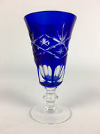 Japanese Wine Glass Edo Kiriko Vtg Blue Crystal Glass Cold Sake Cup PP934