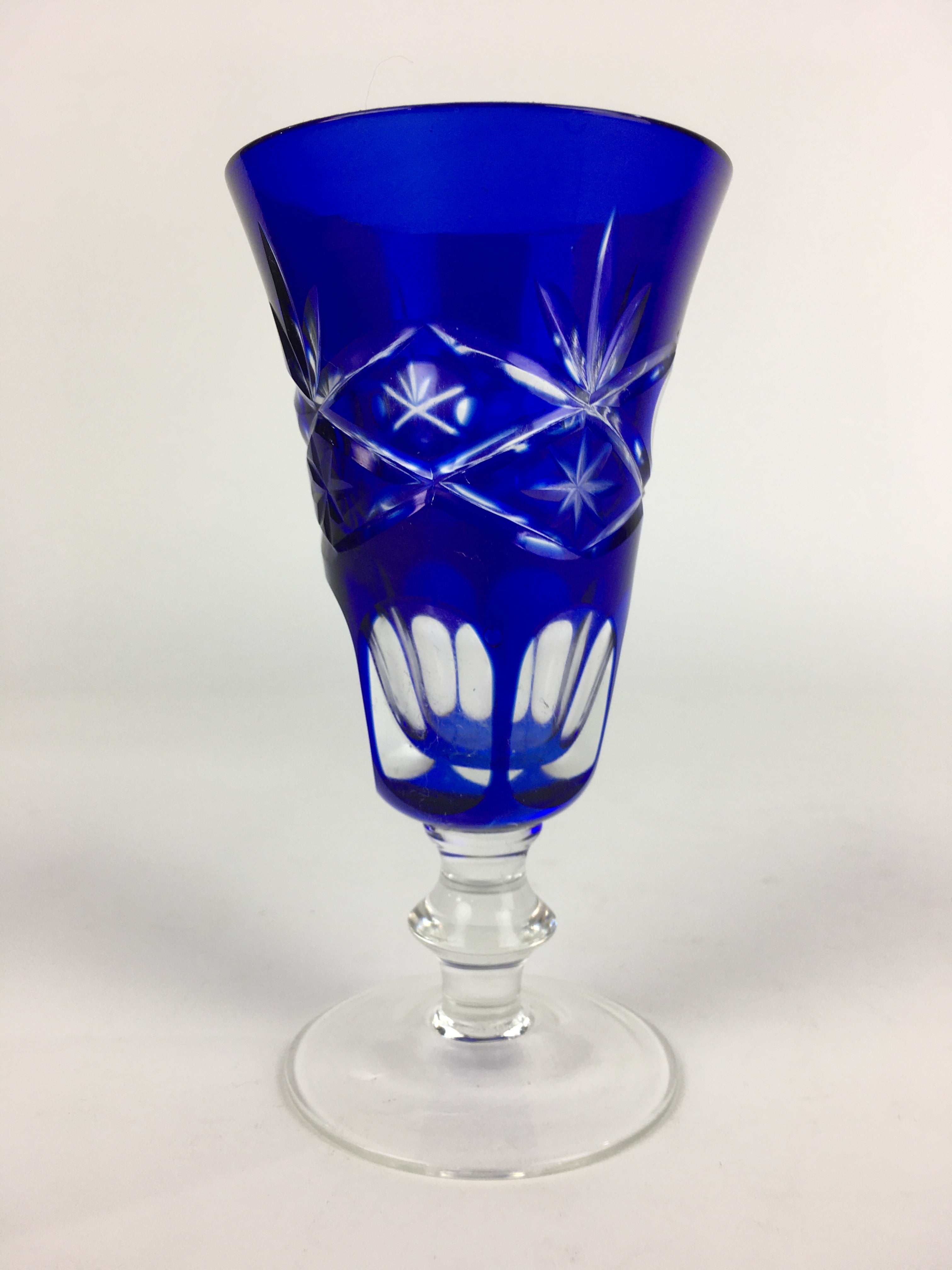 Japanese Wine Glass Edo Kiriko Vtg Blue Crystal Glass Cold Sake Cup PP934