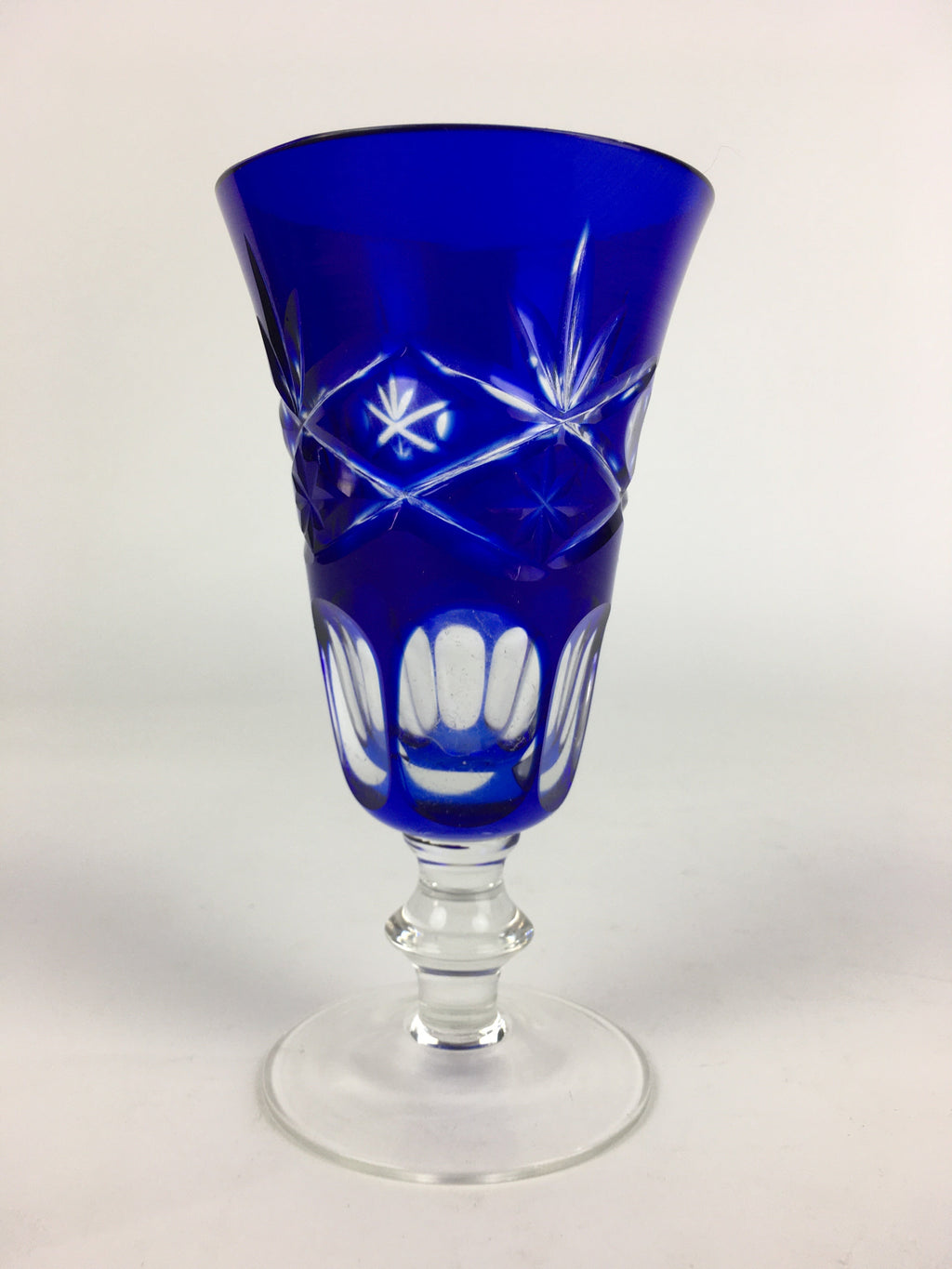 Japanese Wine Glass Edo Kiriko Vtg Blue Crystal Glass Cold Sake Cup PP934