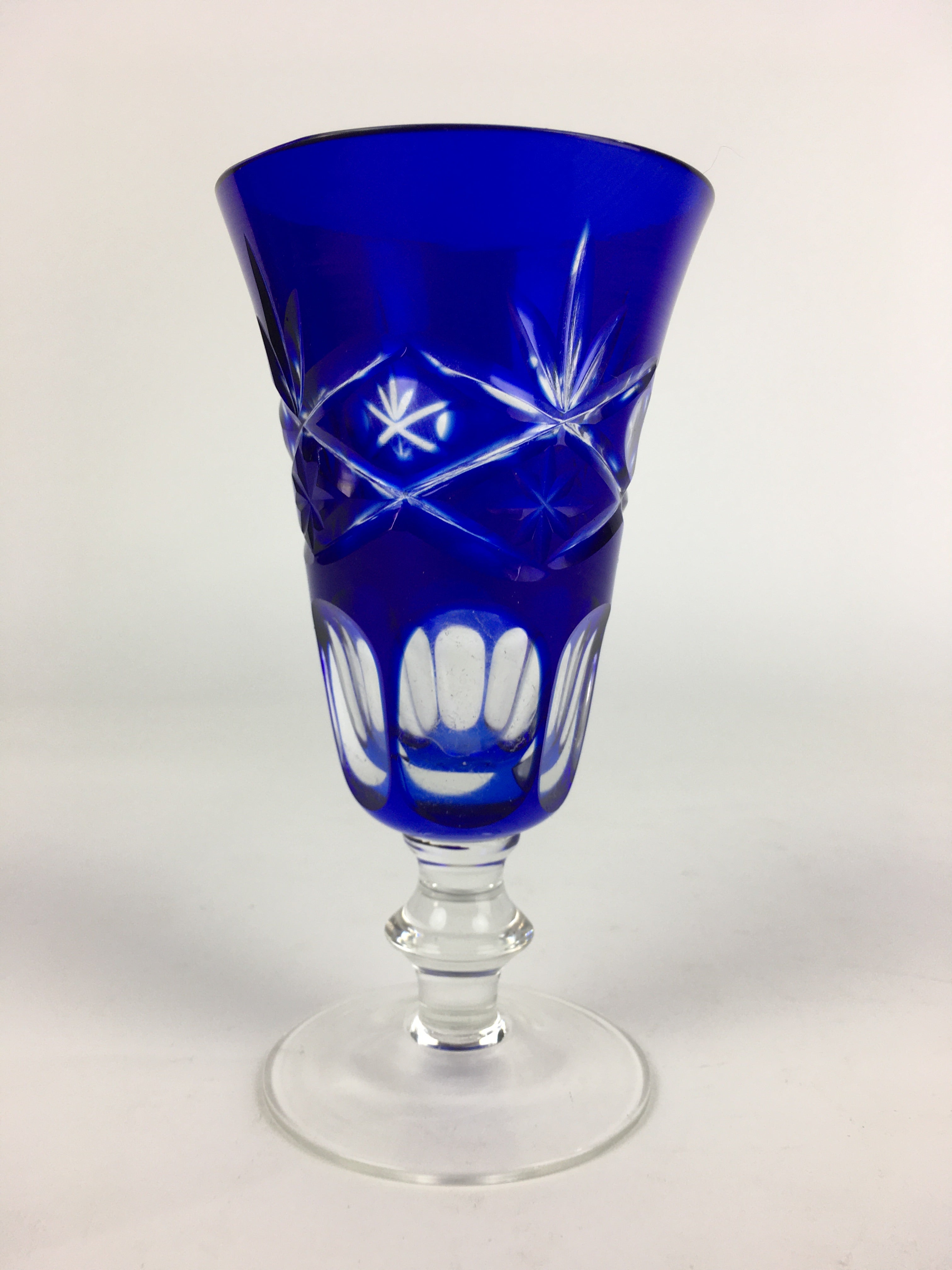 Japanese Wine Glass Edo Kiriko Vtg Blue Crystal Glass Cold Sake Cup PP934
