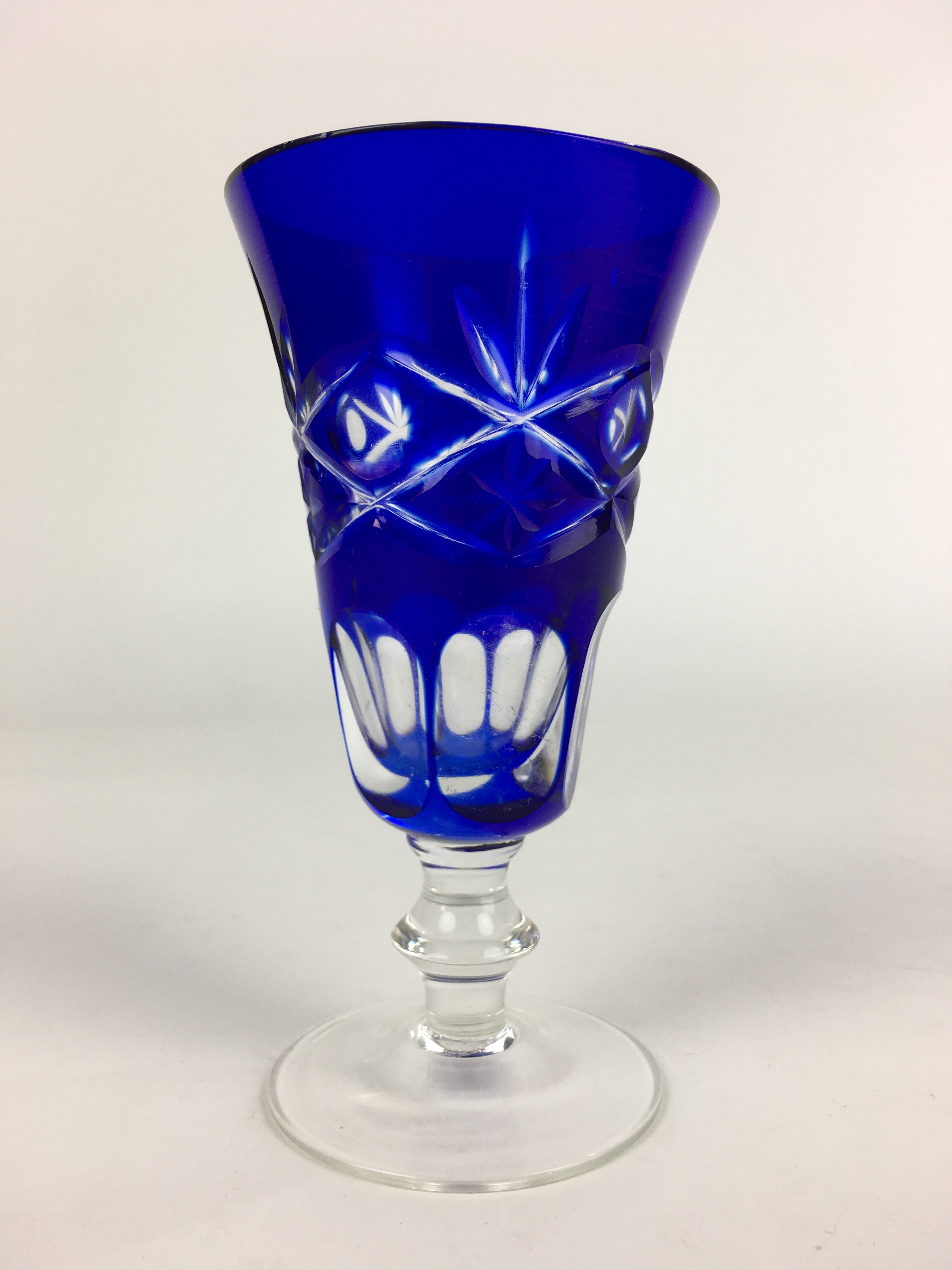 Japanese Wine Glass Edo Kiriko Vtg Blue Crystal Glass Cold Sake Cup PP934