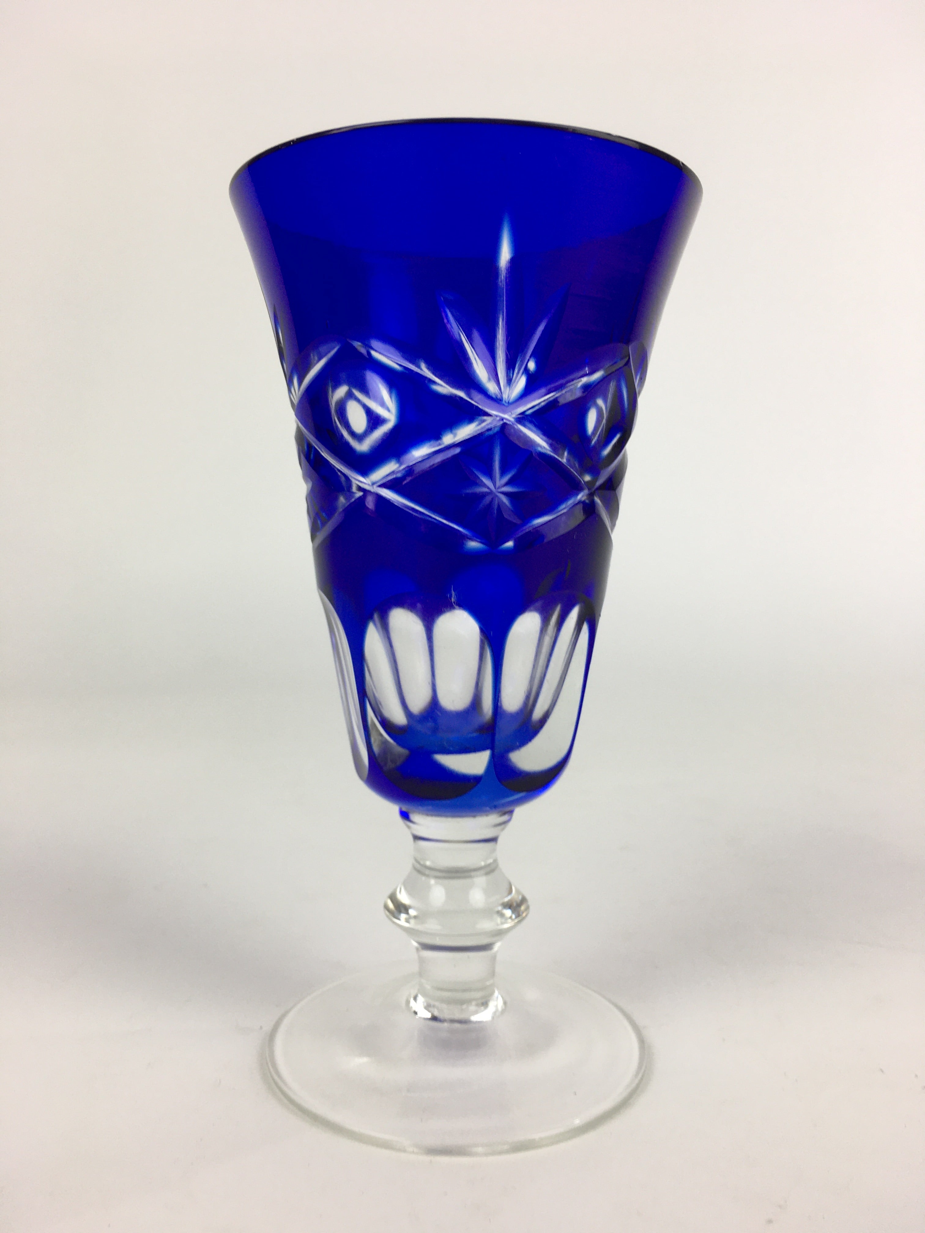 Japanese Wine Glass Edo Kiriko Vtg Blue Crystal Glass Cold Sake Cup PP934