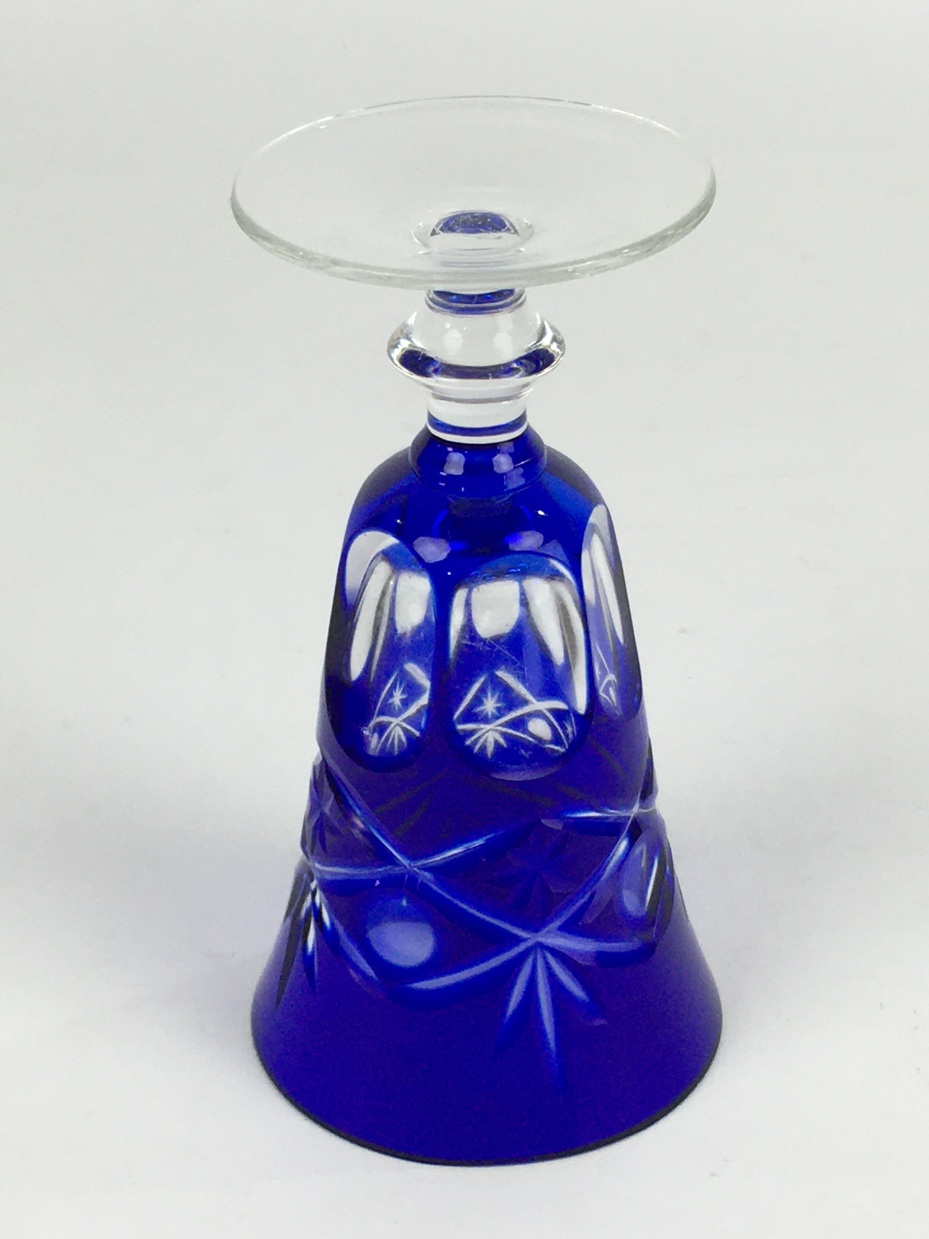 Japanese Wine Glass Edo Kiriko Vtg Blue Crystal Glass Cold Sake Cup PP934