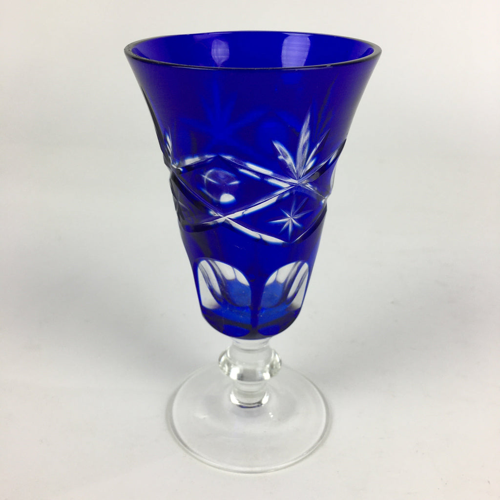 Japanese Wine Glass Edo Kiriko Vtg Blue Crystal Glass Cold Sake Cup PP934