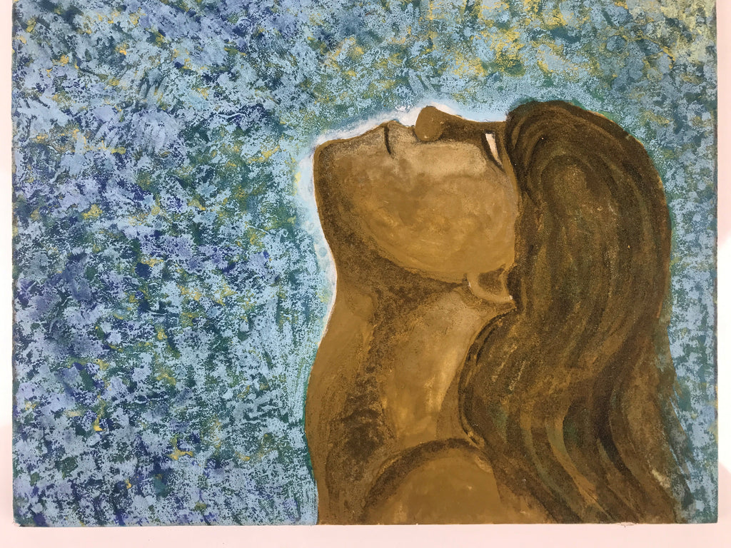 Japanese Woman Soaking Sunshine Contemporary Painting Original Unsigned FL183