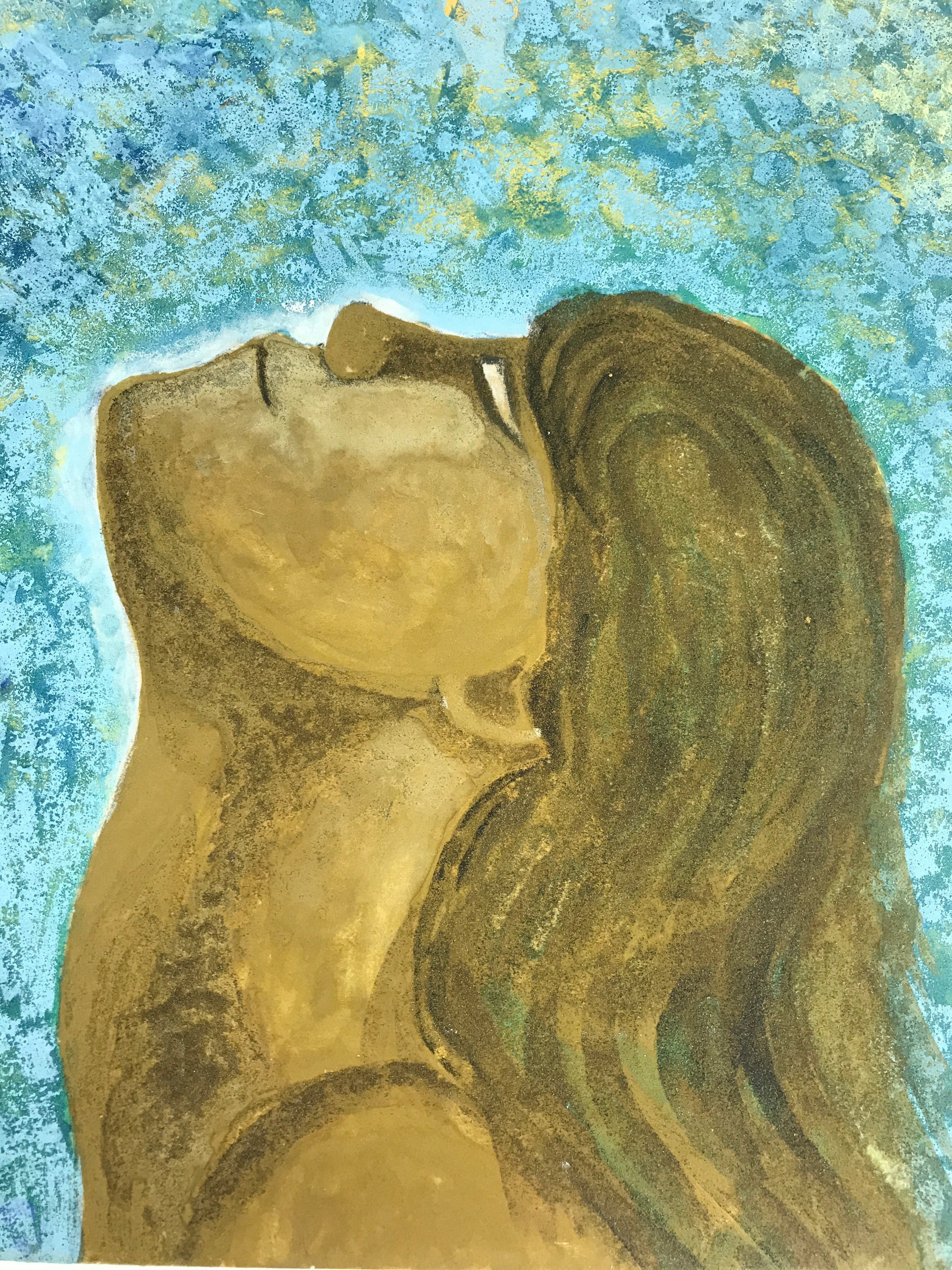Japanese Woman Soaking Sunshine Contemporary Painting Original Unsigned FL183