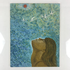 Japanese Woman Soaking Sunshine Contemporary Painting Original Unsigned FL183