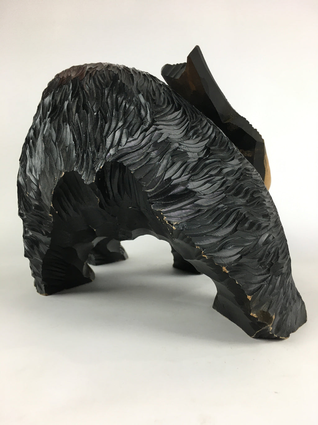 Japanese Wood Bear Carving Ainu Figurine Vtg Wood Ornament Black AB95