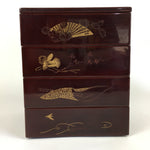 Japanese Wood Boxed Wood Lacquerware Bento Box Vtg Jubako Set JB76