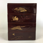 Japanese Wood Boxed Wood Lacquerware Bento Box Vtg Jubako Set JB76