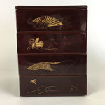 Japanese Wood Boxed Wood Lacquerware Bento Box Vtg Jubako Set JB76