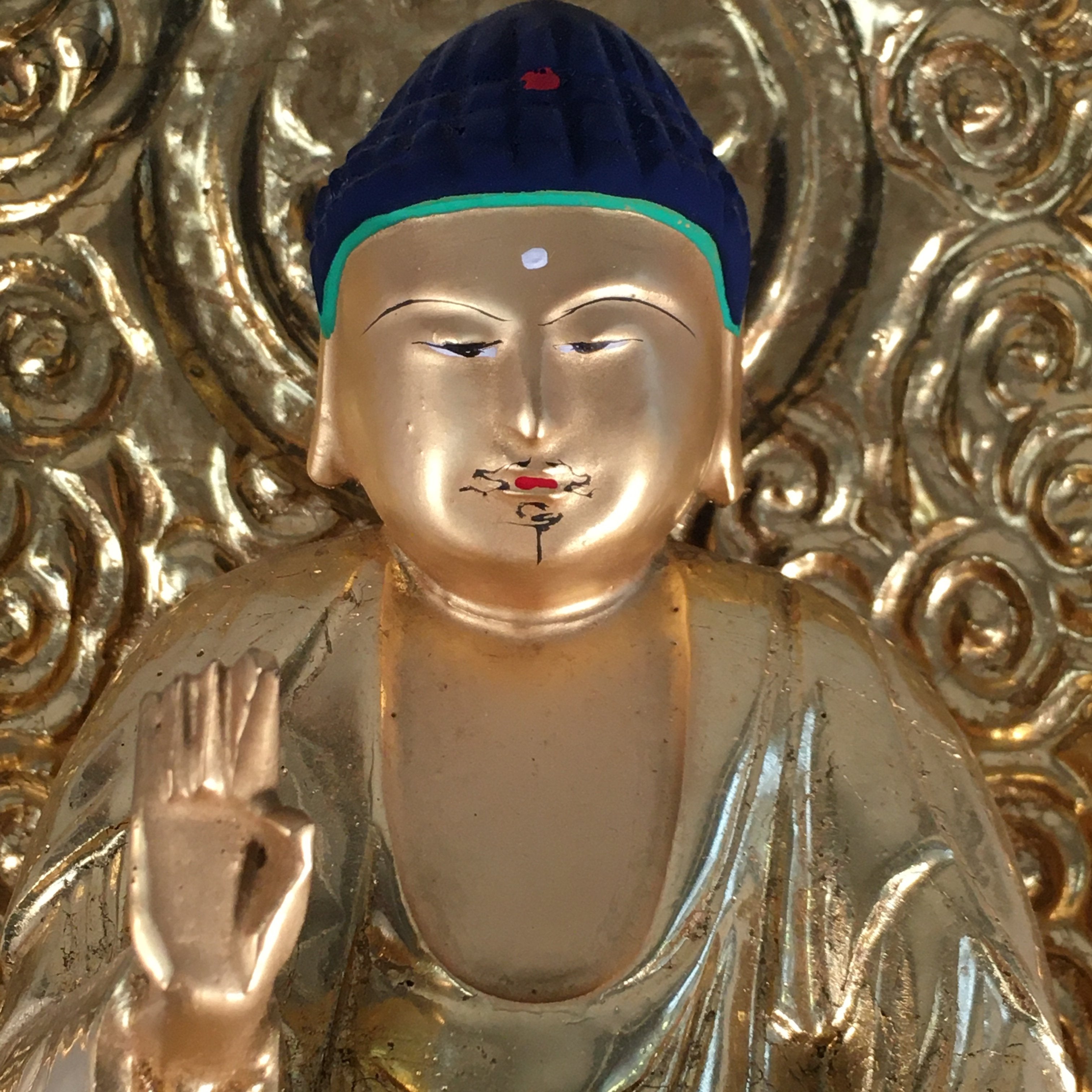 Japanese Wood Buddhist Altar Statue Vtg Nyorai Shaka Amida Gold Lacquer BD597