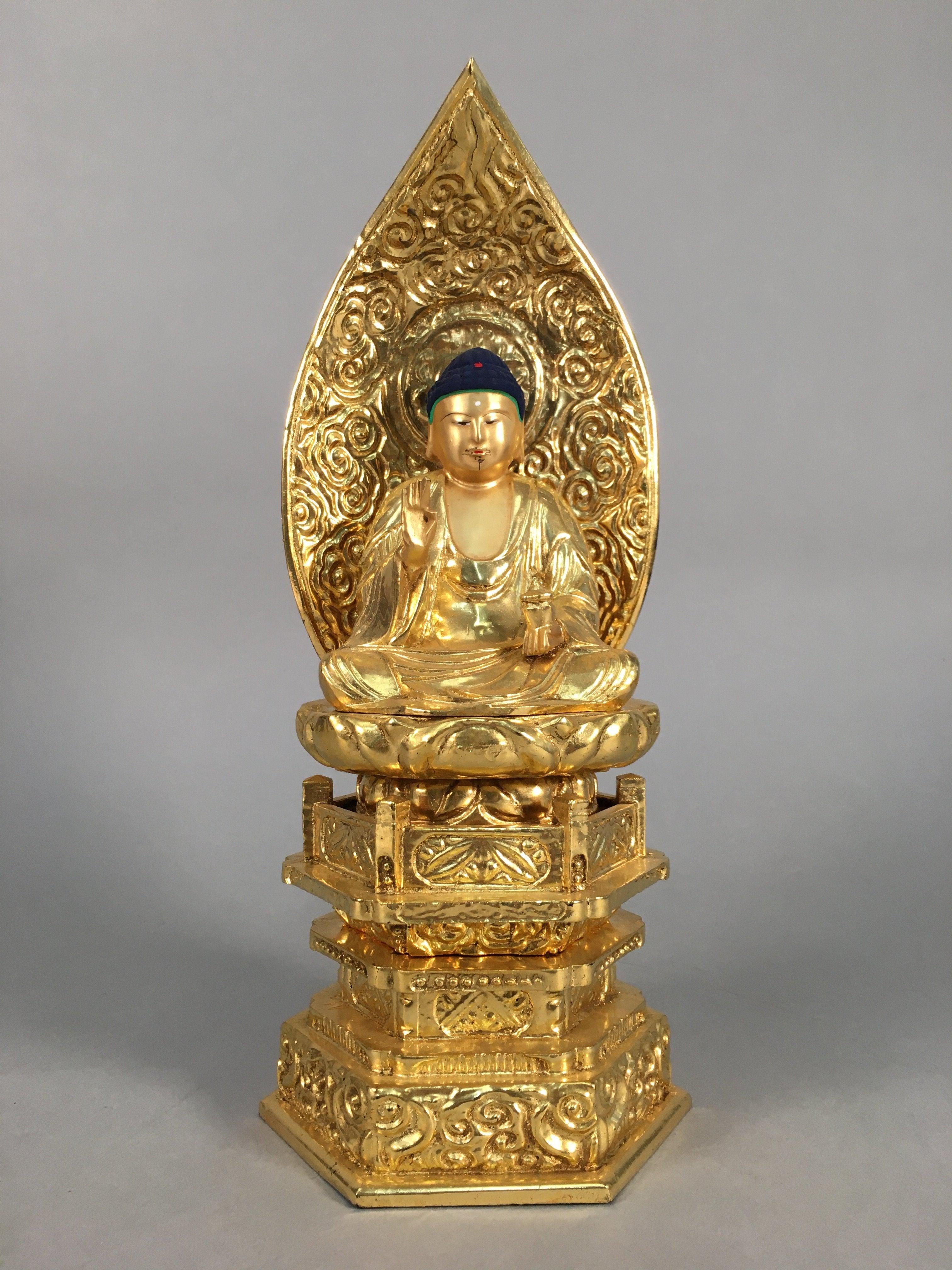 Japanese Wood Buddhist Altar Statue Vtg Nyorai Shaka Amida Gold Lacquer BD597