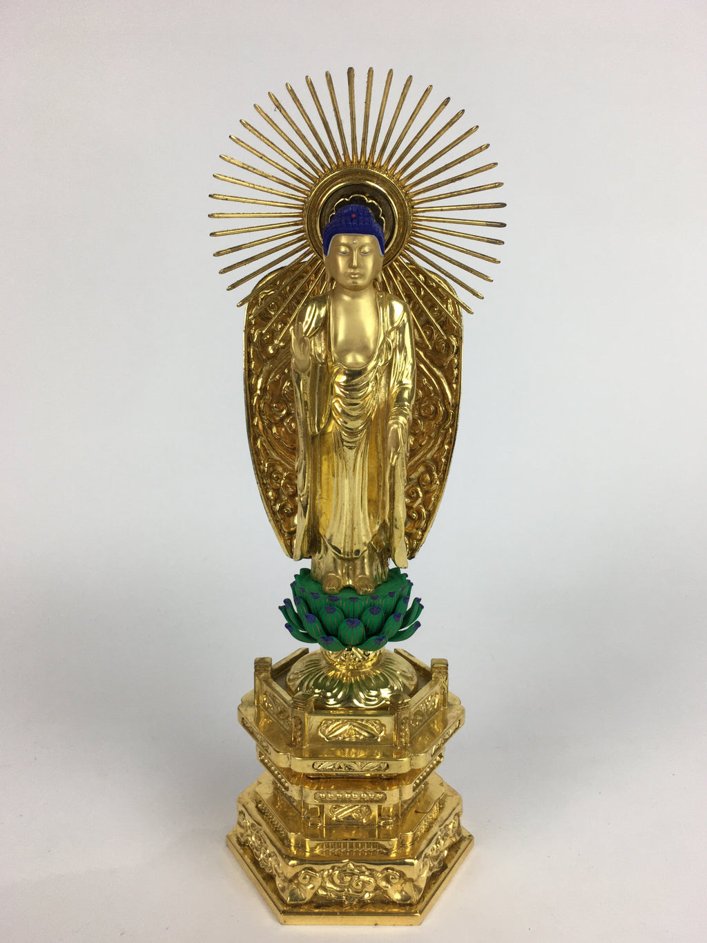 Japanese Wood Buddhist Altar Statue Vtg Nyorai Shaka Amida Gold Lacquer BD638