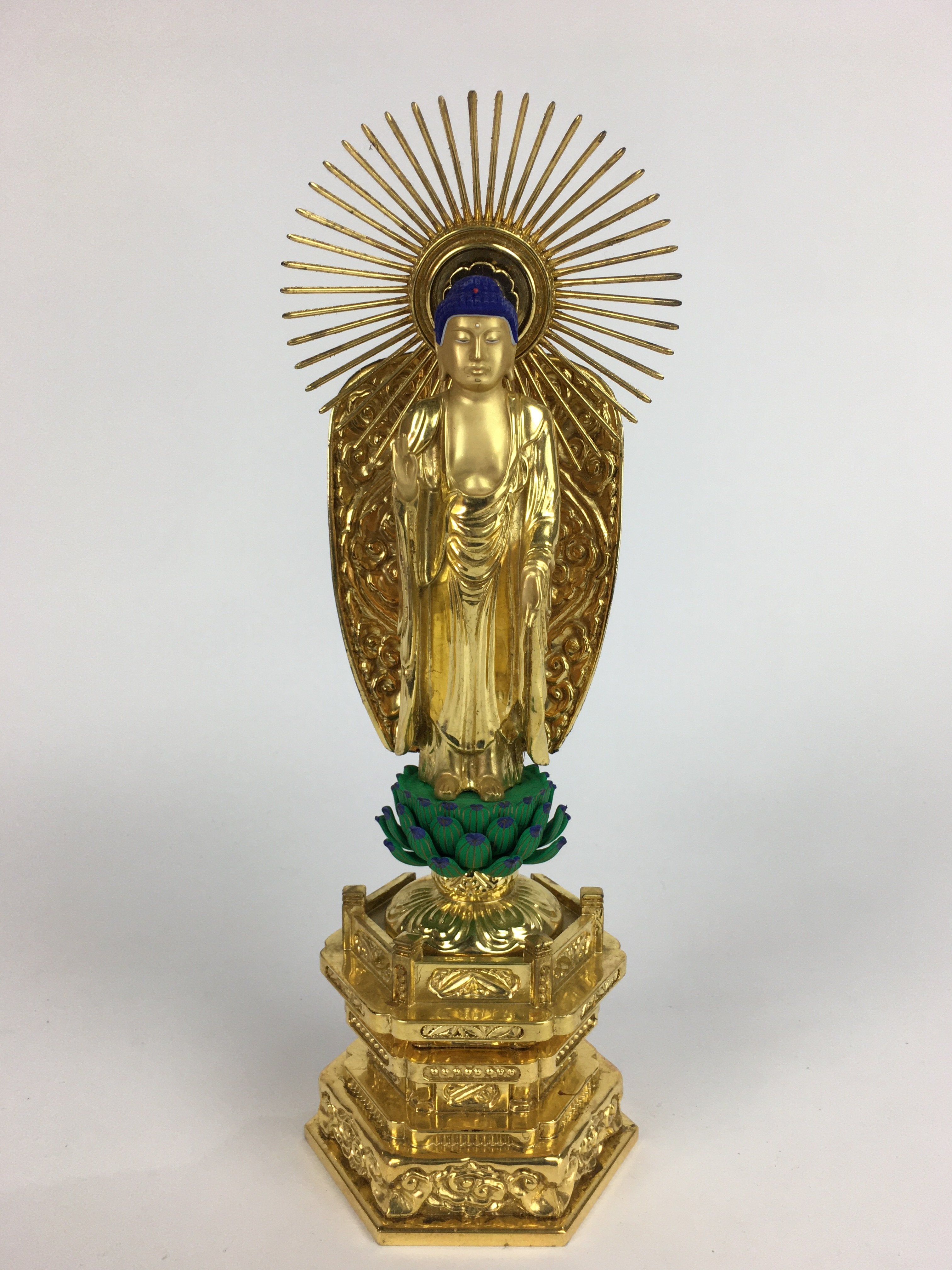 Japanese Wood Buddhist Altar Statue Vtg Nyorai Shaka Amida Gold Lacquer BD638