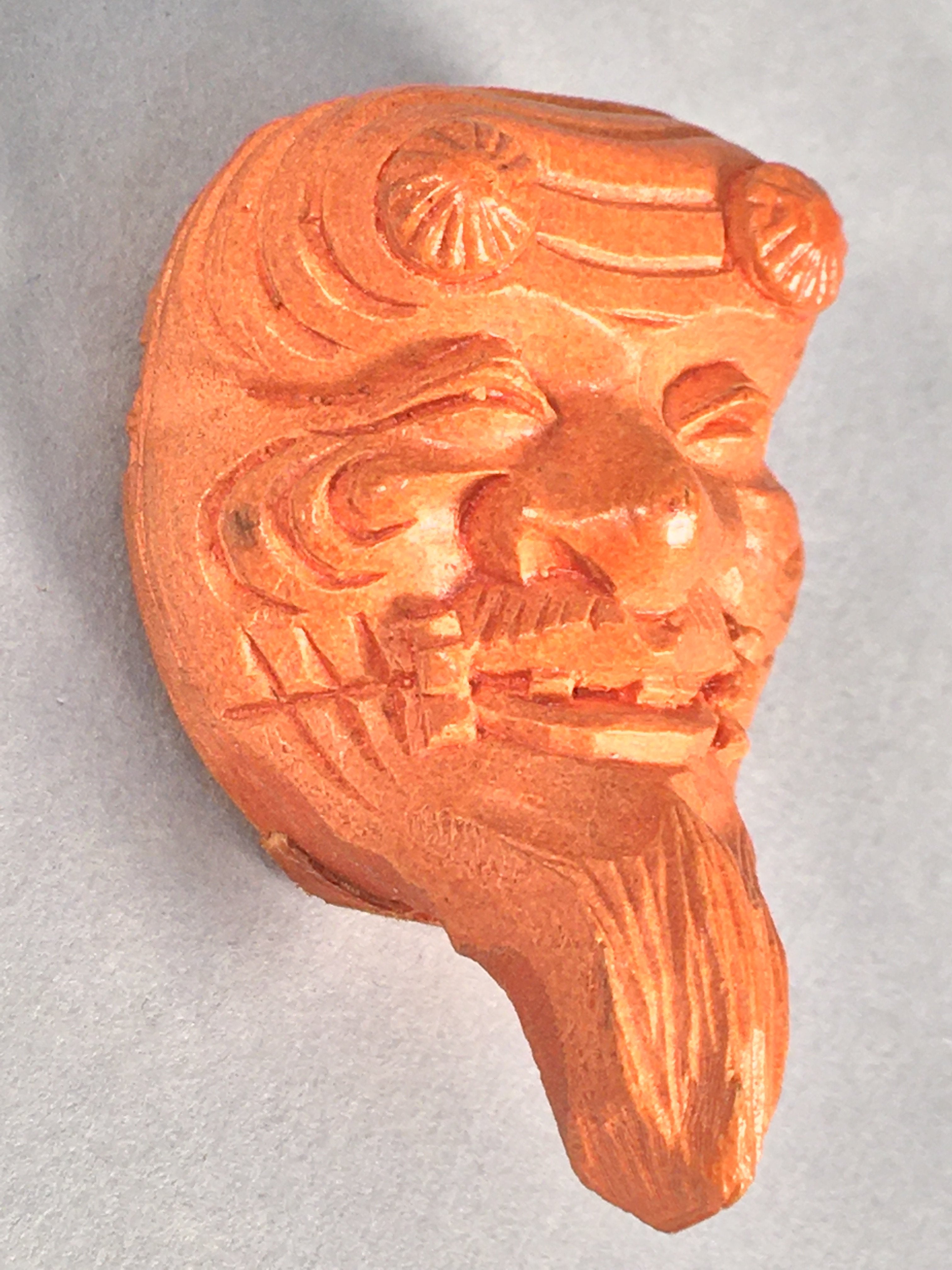 Japanese Wood Carved Figurine Noh Mask Vtg Old Man Brown Hand-Carved JK111