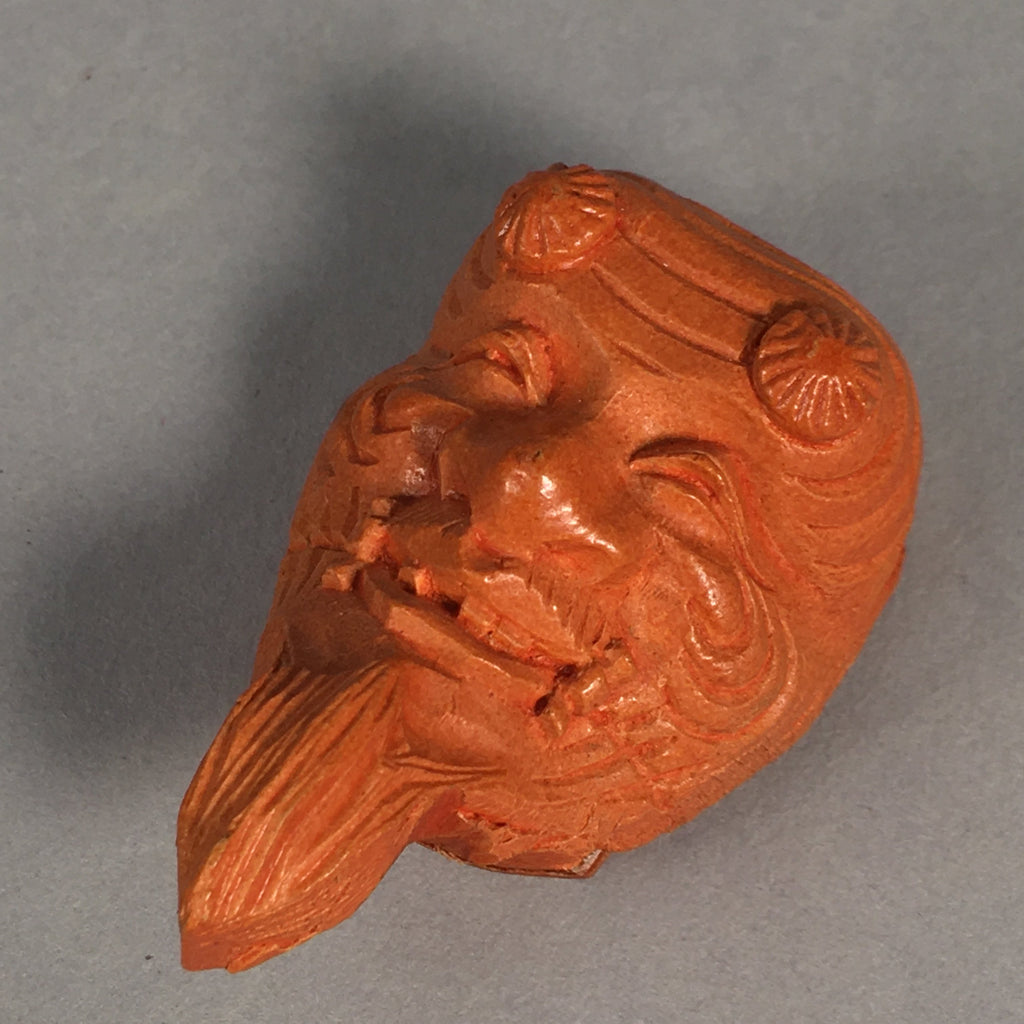 Japanese Wood Carved Figurine Noh Mask Vtg Old Man Brown Hand-Carved JK111