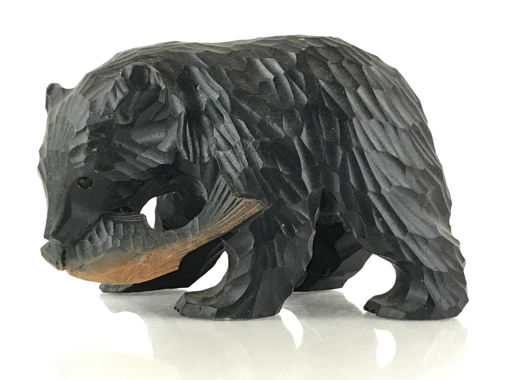 Japanese Wood Carving Bear Ainu Figurine Vtg Wood Ornament Black AB100