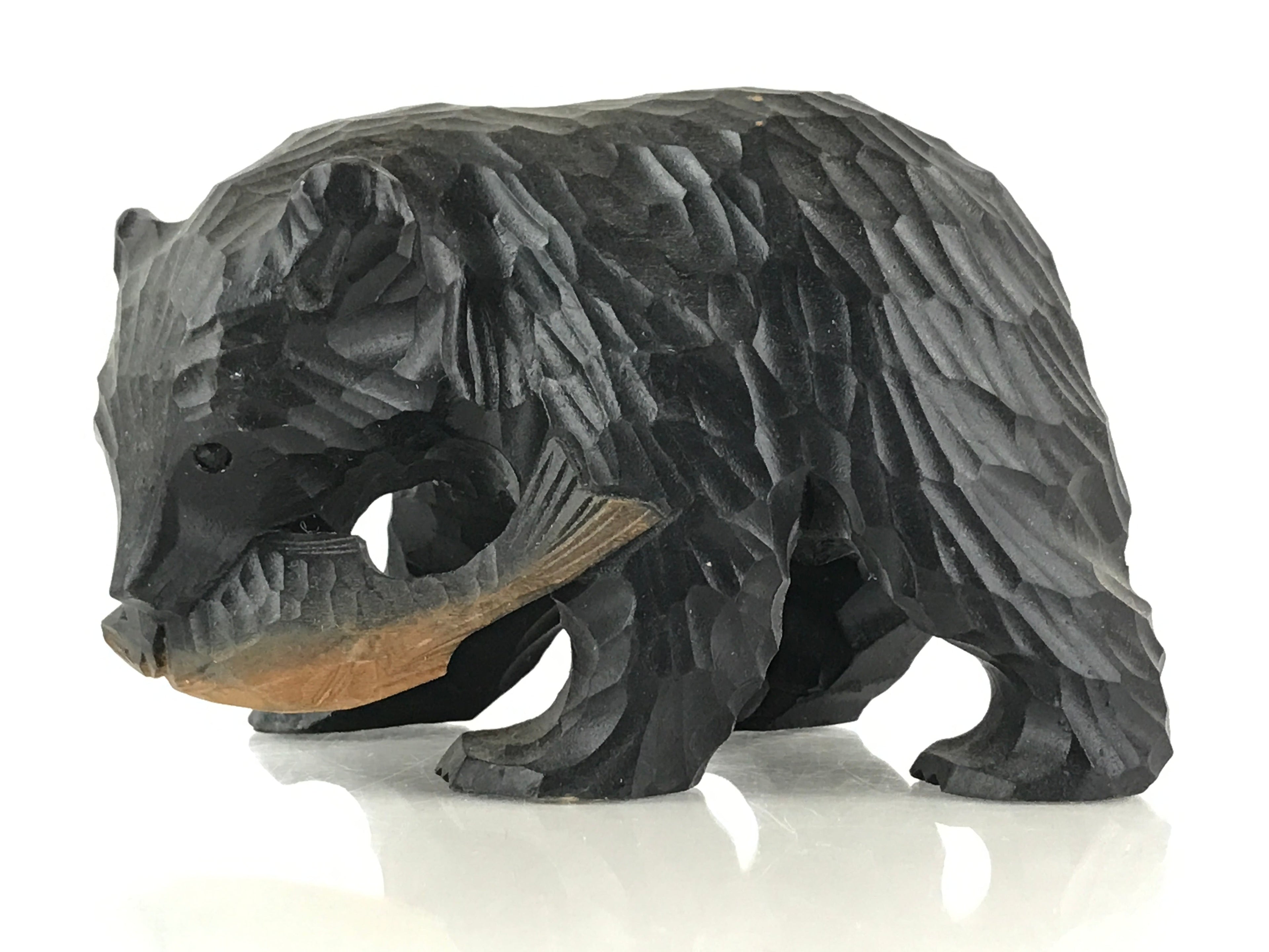 Japanese Wood Carving Bear Ainu Figurine Vtg Wood Ornament Black AB100